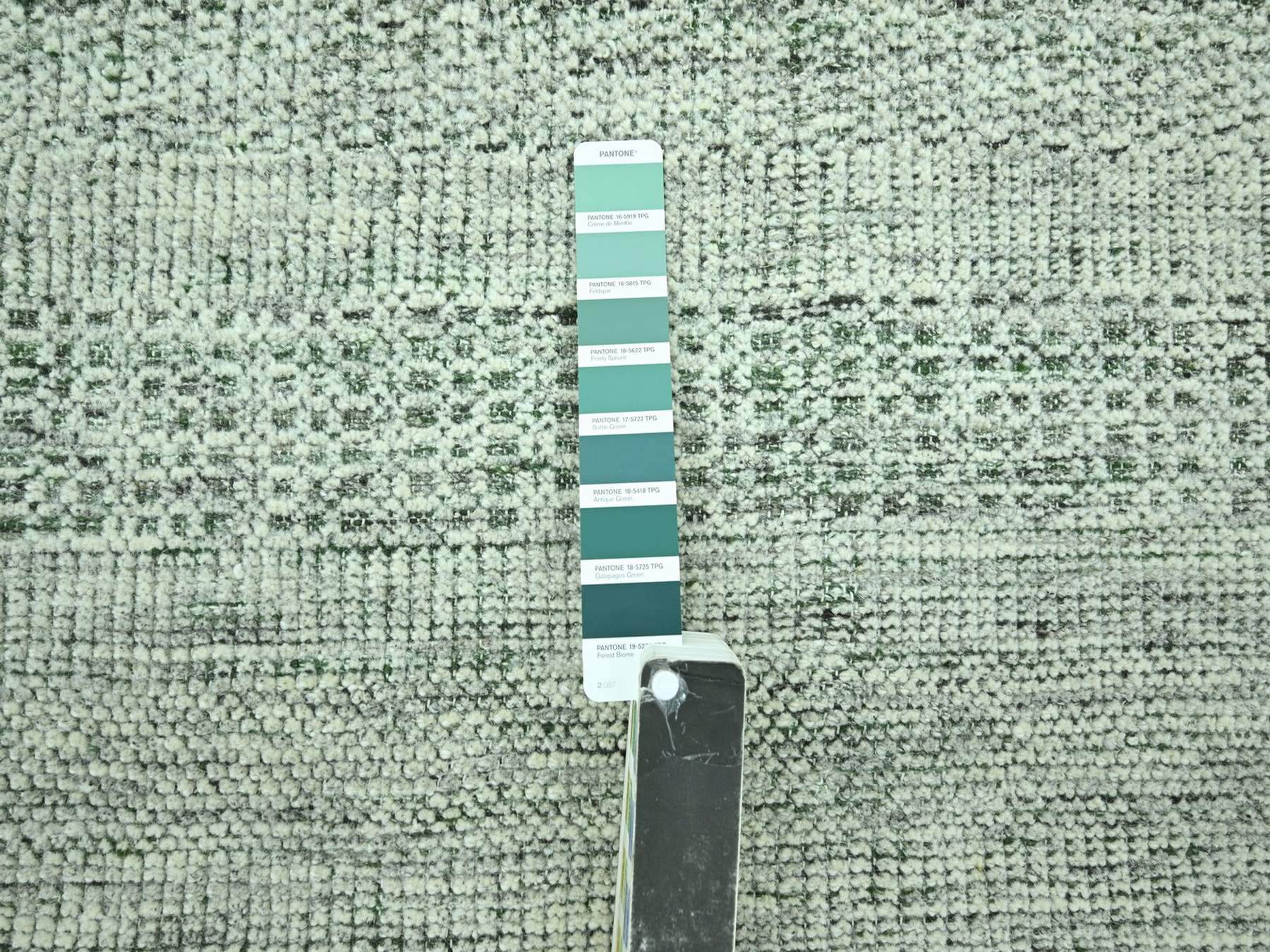 8'x10'2" Basil Green with Ivory, Oxidized and Distressed Grass Design with Exposed Warps, 100% Wool, Hand Knotted, Oriental Rug HR76987 - Image 7