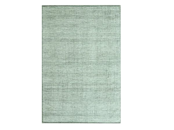 2'x3' Basil Green with Ivory, Oxidized and Distressed Grass Design with Exposed Warps, 100% Wool, Hand Knotted, Mat, Sample, Oriental Rug HR76989