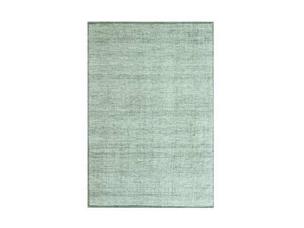 2'x3' Basil Green with Ivory, 100% Wool, Hand Knotted, Oxidized and Distressed Grass Design with Exposed Warps, Mat, Sample, Oriental Rug HR76990