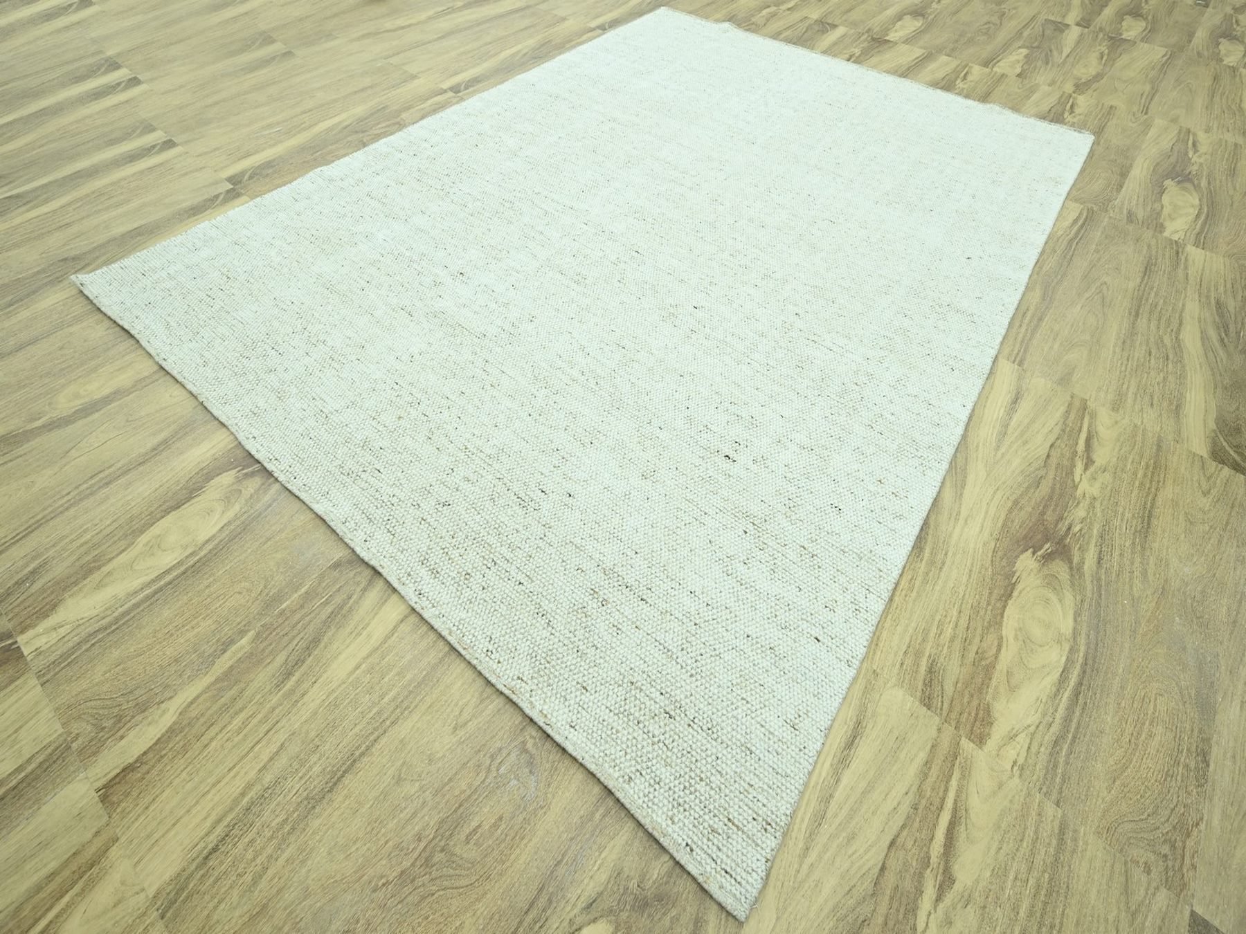 9'x12' Papyrus White, Hand Knotted, Undyed Natural Textured Soft Wool with Looser Weave, Tone on Tone, Modern, Oriental Rug HR76993 - Image 3