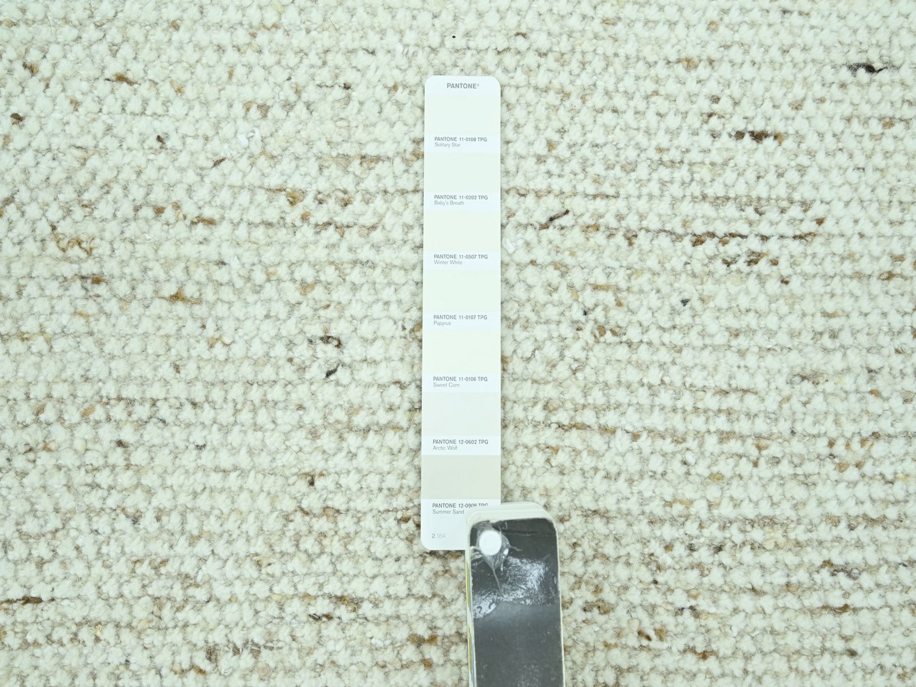 9'x12' Papyrus White, Hand Knotted, Undyed Natural Textured Soft Wool with Looser Weave, Tone on Tone, Modern, Oriental Rug HR76993 - Image 7