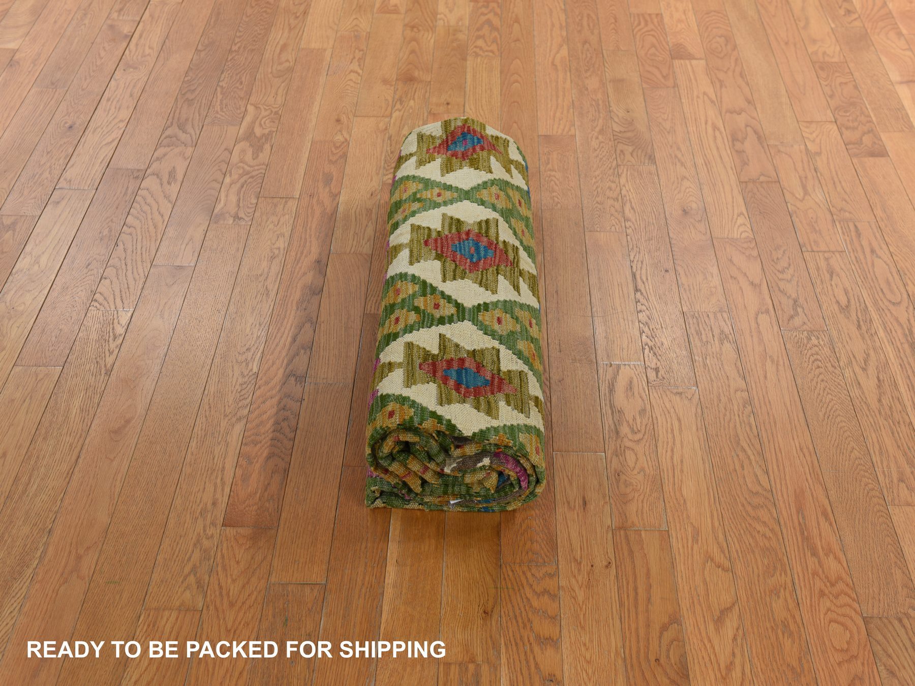 8'2"x9'6" Peanut Brown, Afghan Kilim with Colorful All Over Geometric Pattern, Pure Wool, Vegetable Dyes, Flat Weave, Hand Woven, Reversible, Oriental Rug HR78343 - Image 7