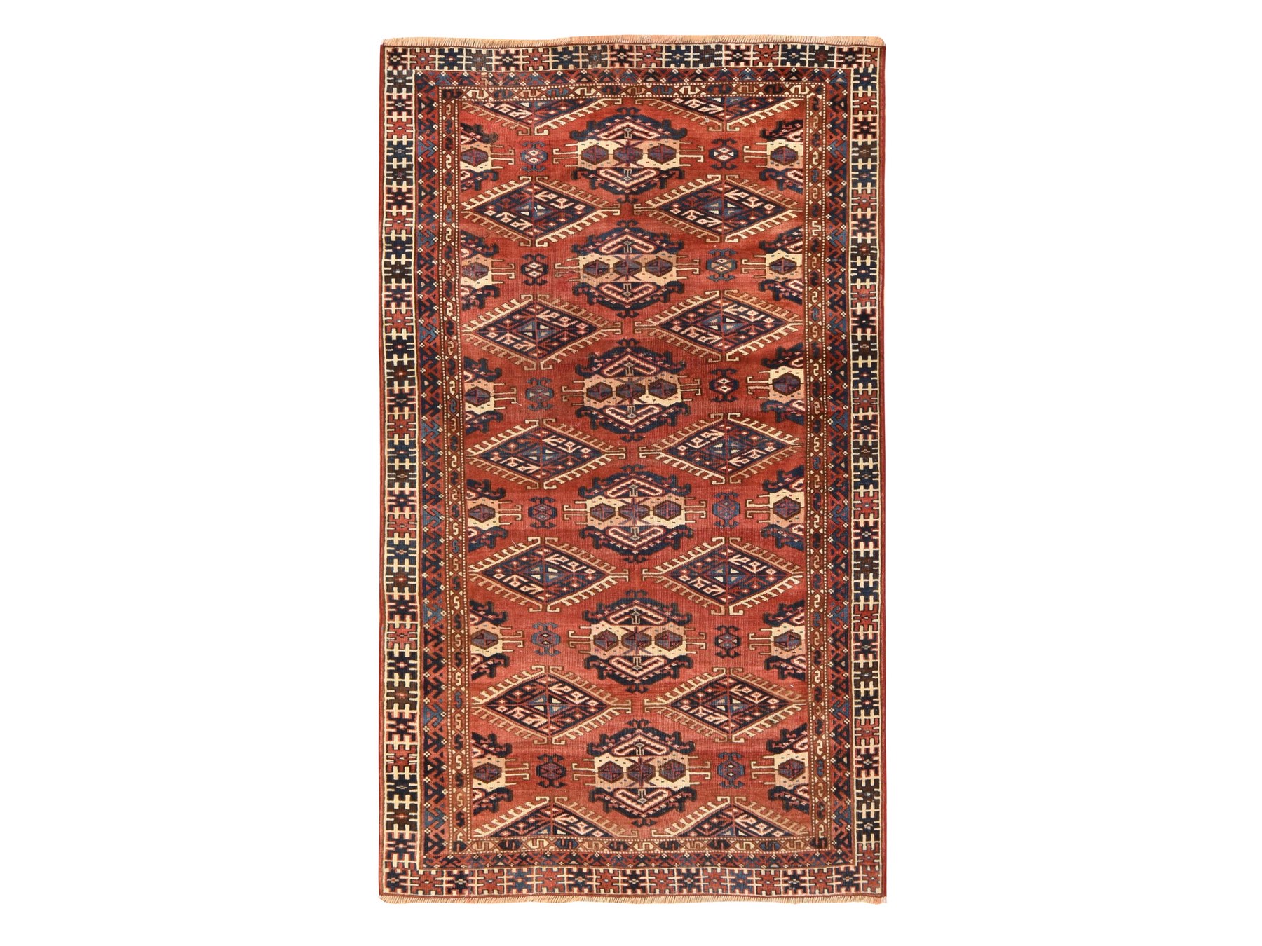 4'5"x7'6" Blush Red, Antique Tekke Tourkaman Bokara, Geometric Pattern, Pure Wool, Even Wear, Clean, Hand Knotted, Oriental Rug HR78566