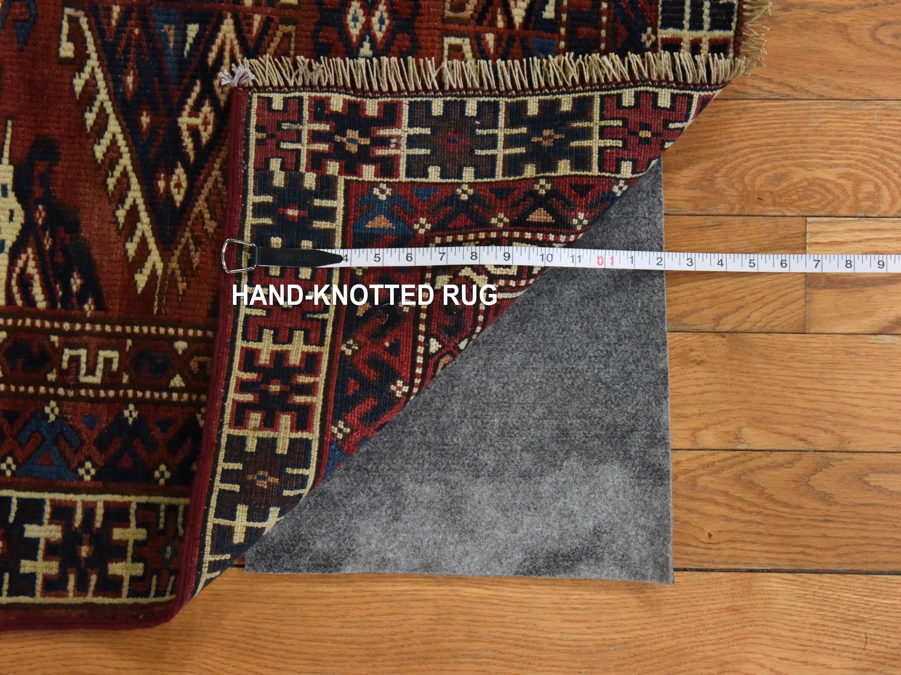 4'5"x7'6" Blush Red, Antique Tekke Tourkaman Bokara, Geometric Pattern, Pure Wool, Even Wear, Clean, Hand Knotted, Oriental Rug HR78566 - Image 6