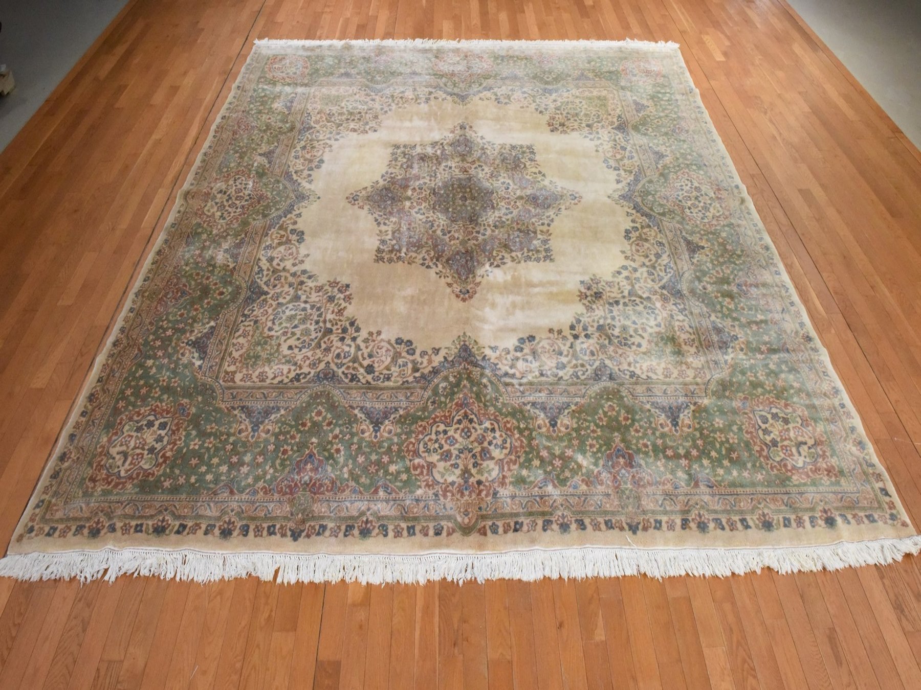12'x12' Bone White, Vintage Persian Kirman, Large Square, Thick and Plush, Mint Condition, Clean, 100% Wool Pile, Hand Knotted, Oriental Rug HR78568 - Image 2