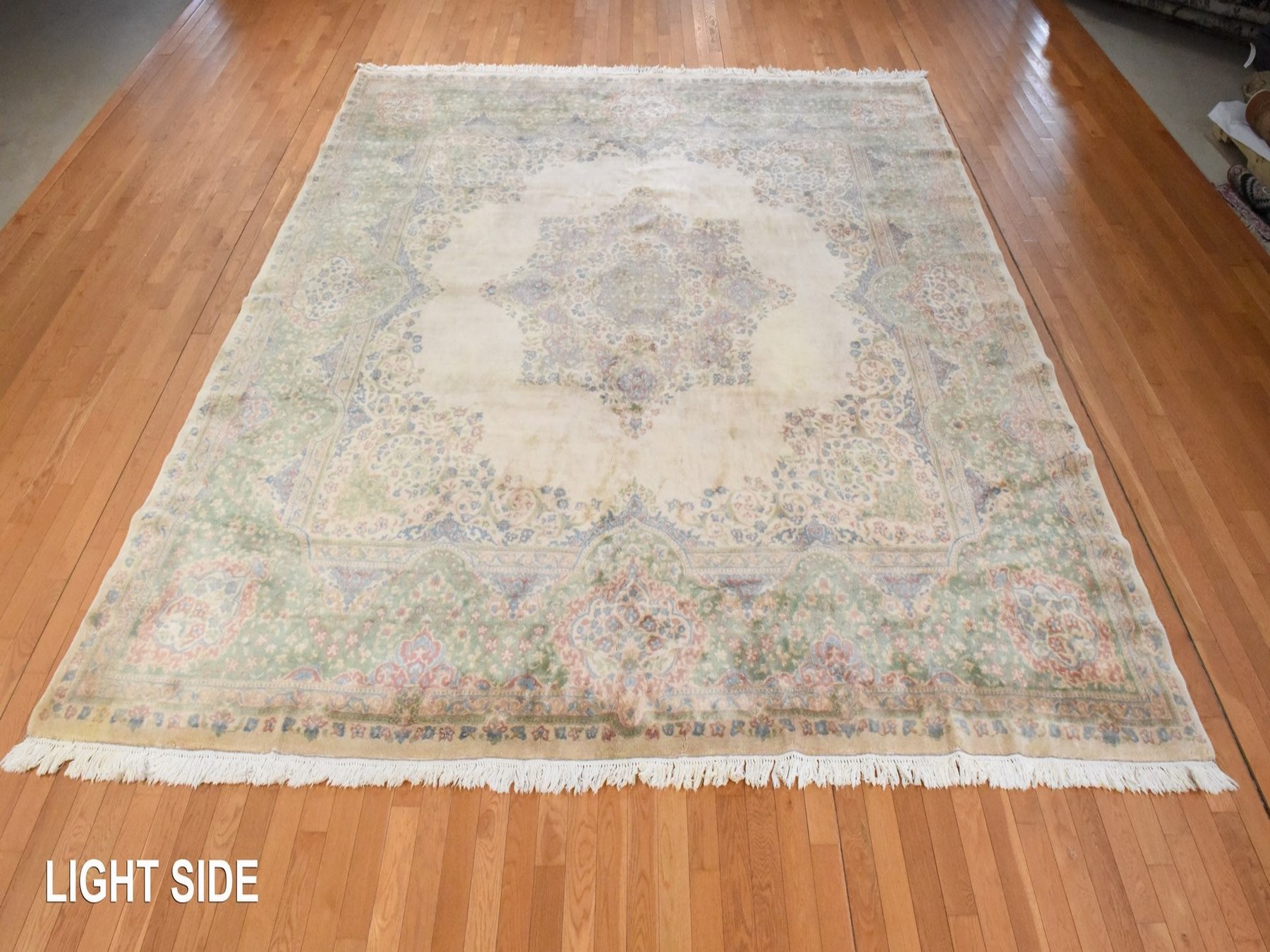 12'x12' Bone White, Vintage Persian Kirman, Large Square, Thick and Plush, Mint Condition, Clean, 100% Wool Pile, Hand Knotted, Oriental Rug HR78568 - Image 3
