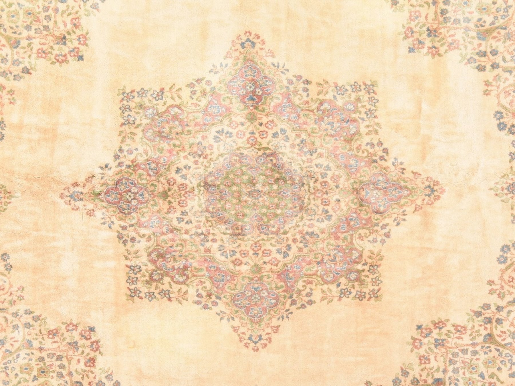 12'x12' Bone White, Vintage Persian Kirman, Large Square, Thick and Plush, Mint Condition, Clean, 100% Wool Pile, Hand Knotted, Oriental Rug HR78568 - Image 5