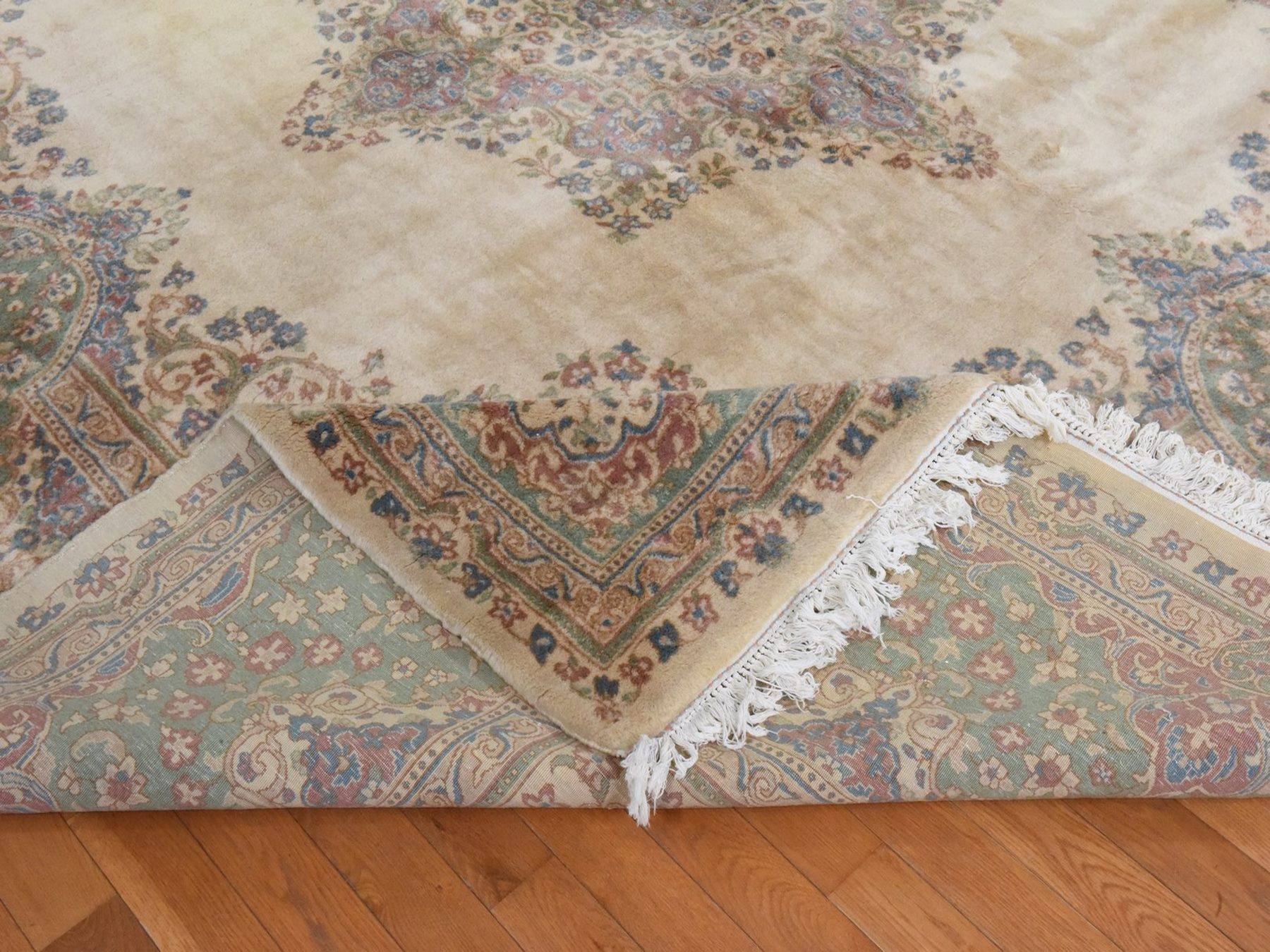 12'x12' Bone White, Vintage Persian Kirman, Large Square, Thick and Plush, Mint Condition, Clean, 100% Wool Pile, Hand Knotted, Oriental Rug HR78568 - Image 8
