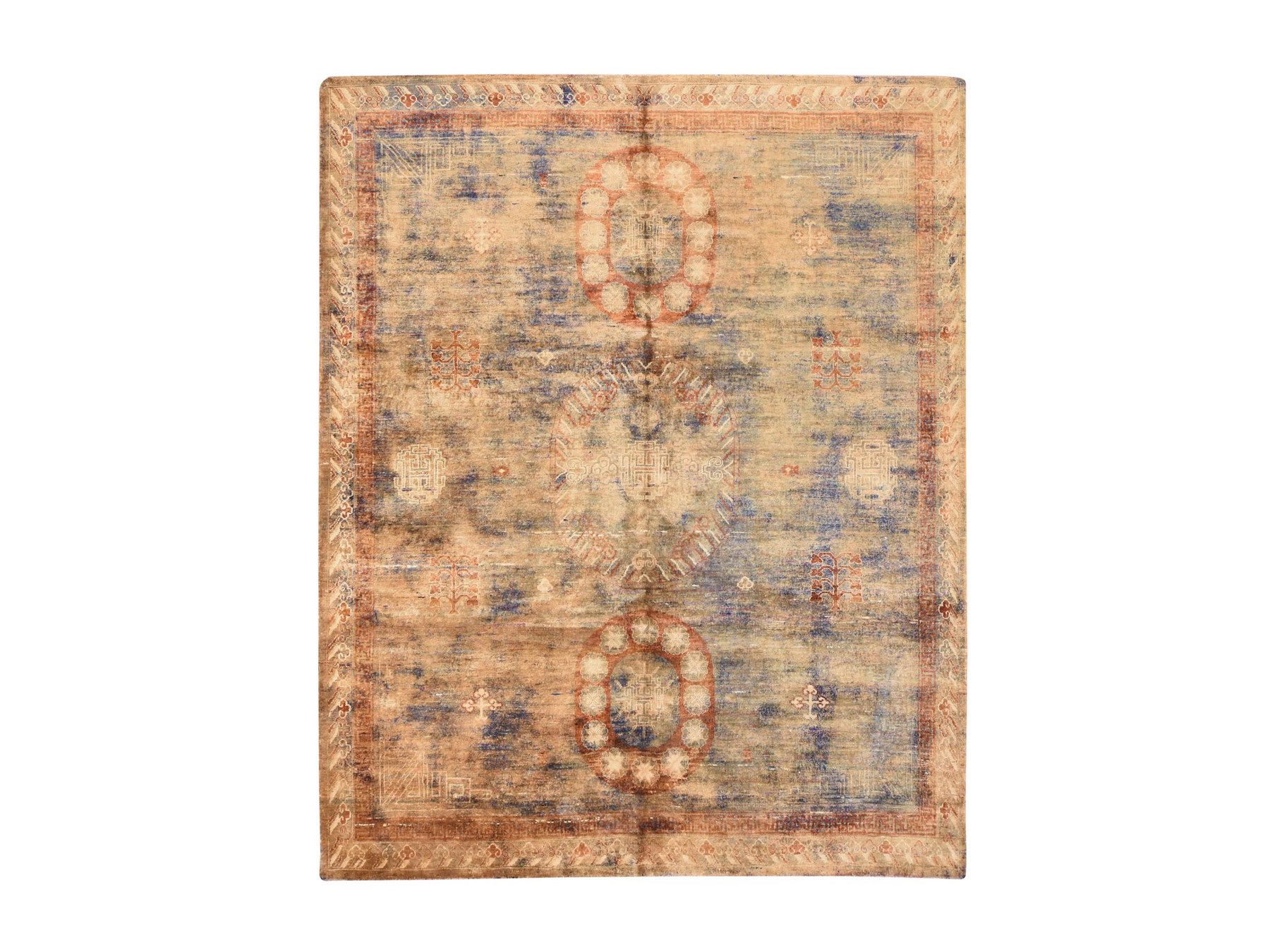 8'2"x10'1" Taffy Brown, Overdyed Khotan Design, Hand Knotted, Pure Silk, Oriental Rug HR78572