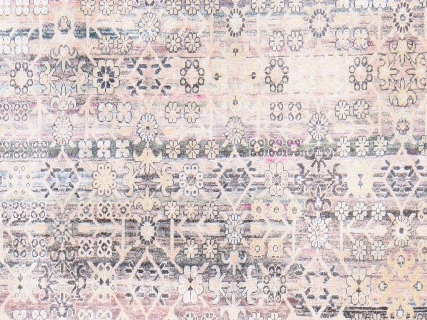 9'10"x14'2" Charcoal Black and Pink, Pure Silk with Khotan All Over Design, Shaved Low and Distressed, Hand Knotted, Oriental Rug HR78577 - Image 5