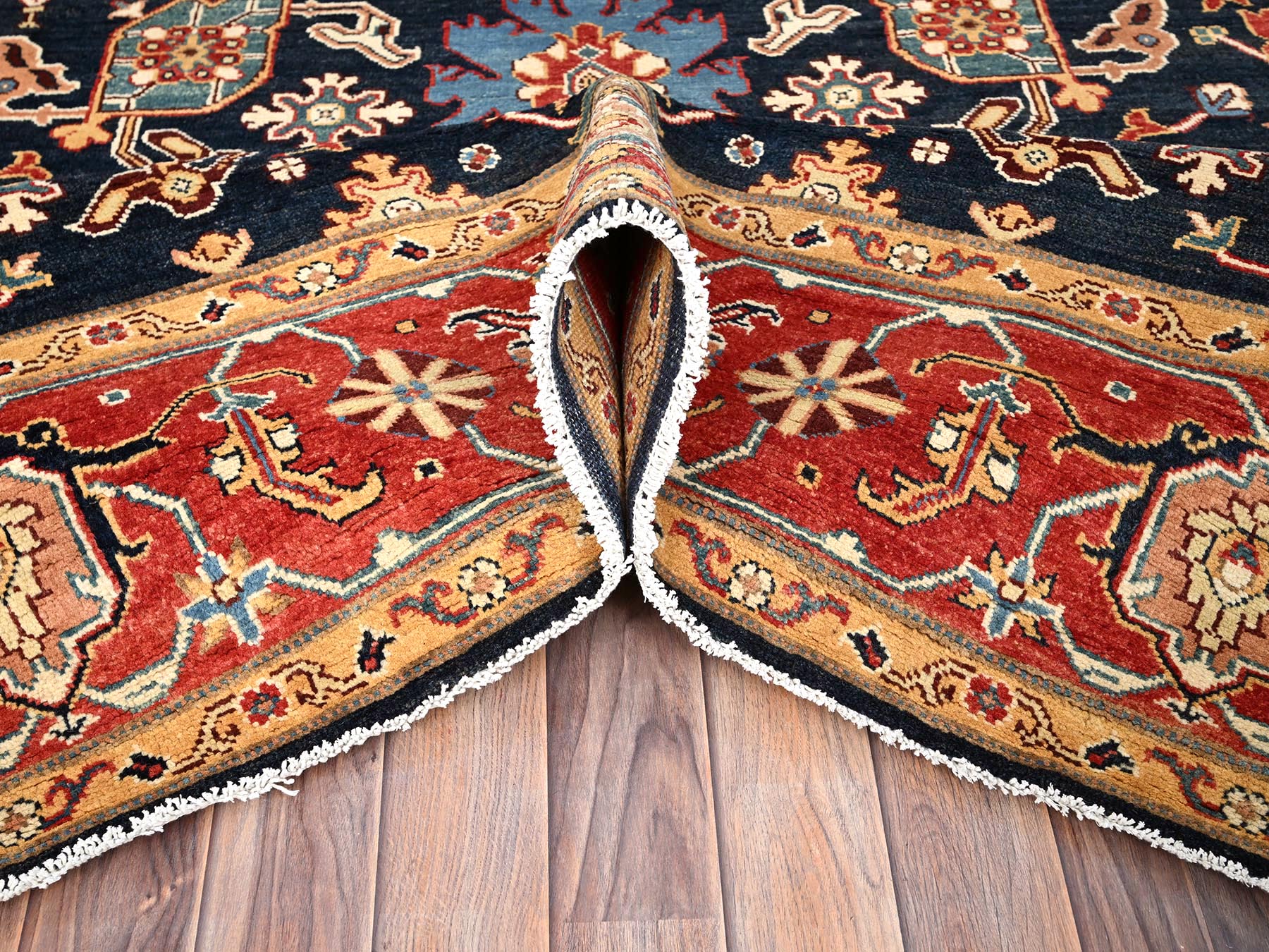 8'2"x9'8" Night Sky Blue, Organic Wool, Vegetable Dyes and Dense Weave, Afghan Serapi Heriz, Hand Knotted, Oriental Rug HR86200 - Image 5