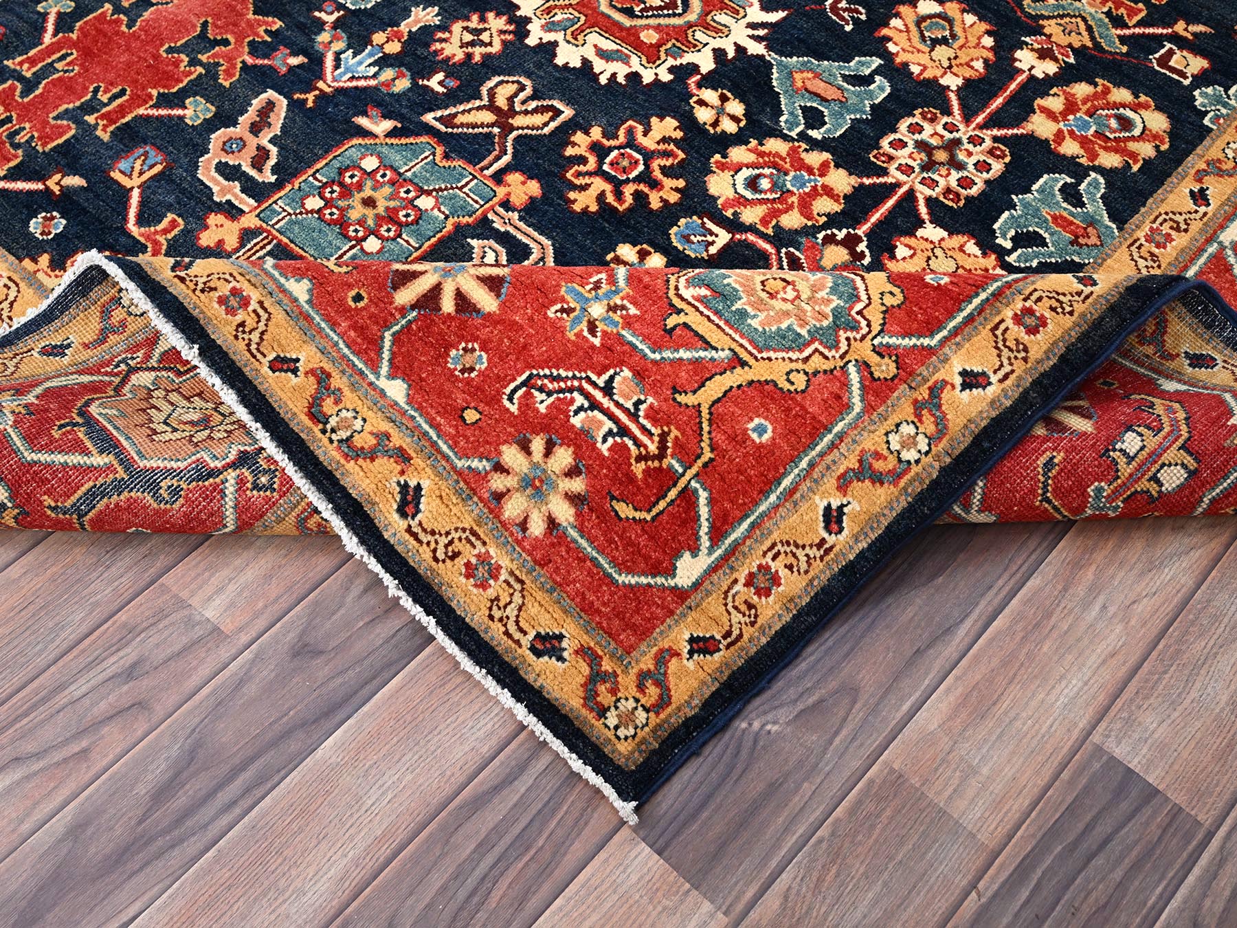 8'2"x9'8" Night Sky Blue, Organic Wool, Vegetable Dyes and Dense Weave, Afghan Serapi Heriz, Hand Knotted, Oriental Rug HR86200 - Image 6