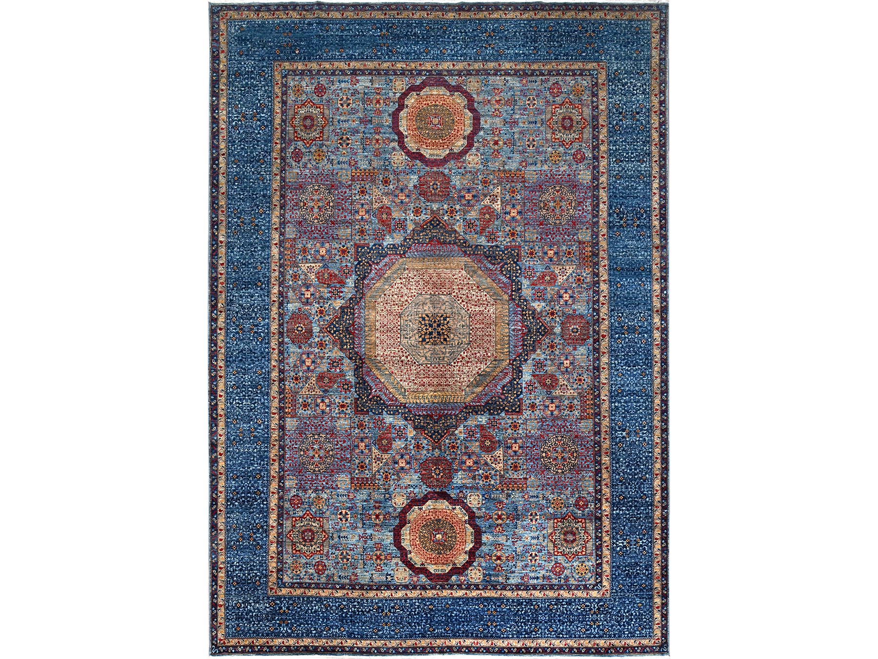 9'10"x13'8" Lichen Blue, 14th Century Mamluk Dynasty Pattern With Central Large Motif, Hand Knotted, Vibrant and Soft Wool 200 KPSI, Natural Dyes, Oriental Rug HR86760
