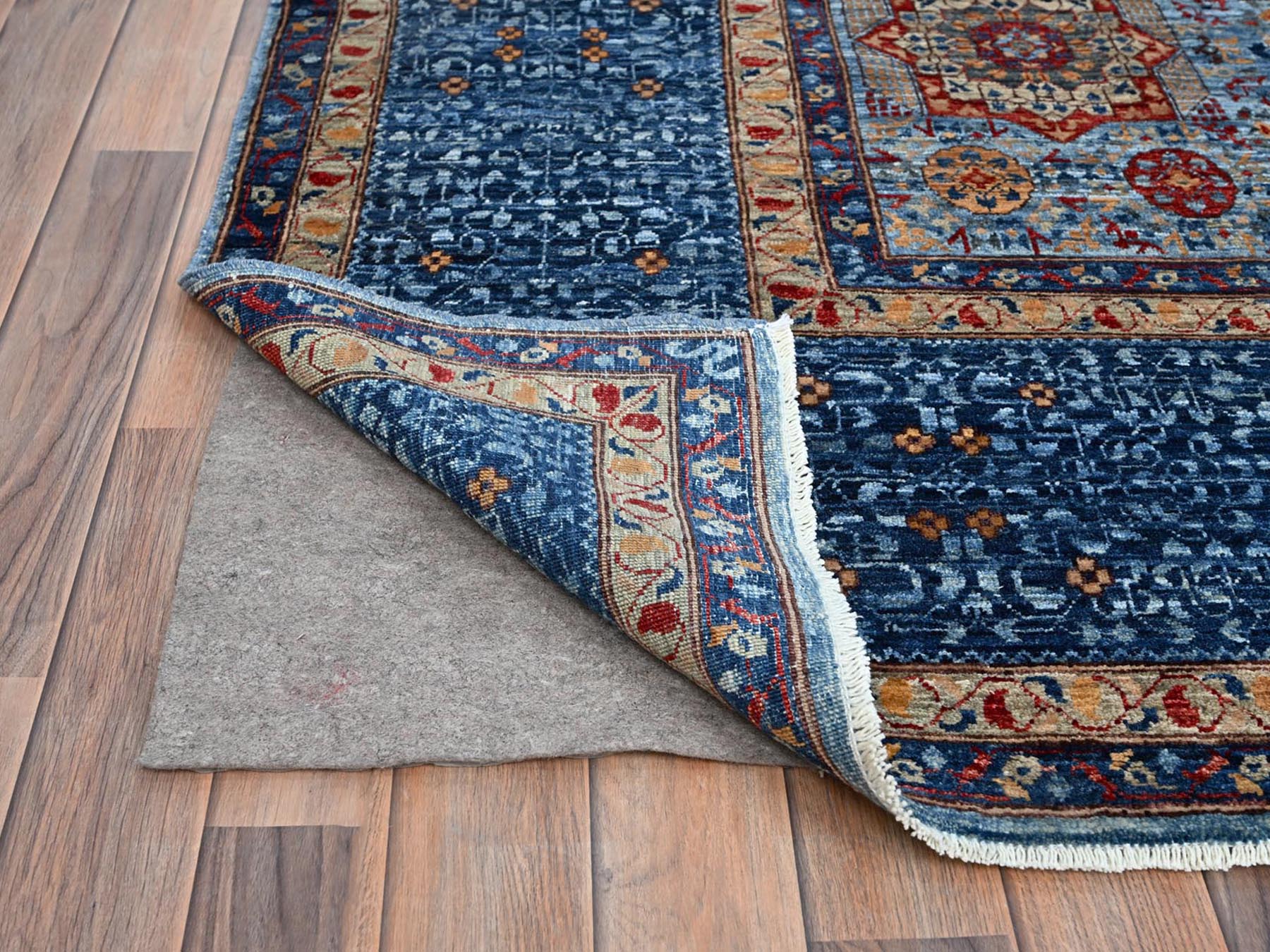 9'10"x13'8" Lichen Blue, 14th Century Mamluk Dynasty Pattern With Central Large Motif, Hand Knotted, Vibrant and Soft Wool 200 KPSI, Natural Dyes, Oriental Rug HR86760 - Image 4
