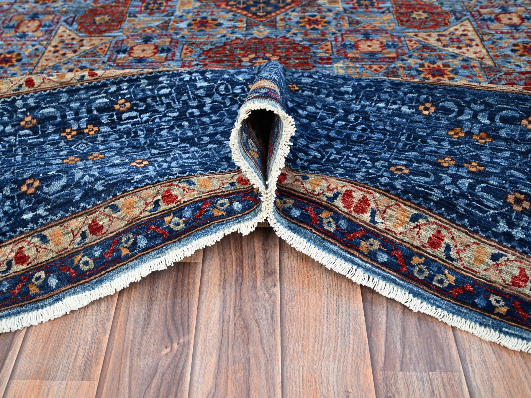 9'10"x13'8" Lichen Blue, 14th Century Mamluk Dynasty Pattern With Central Large Motif, Hand Knotted, Vibrant and Soft Wool 200 KPSI, Natural Dyes, Oriental Rug HR86760 - Image 5