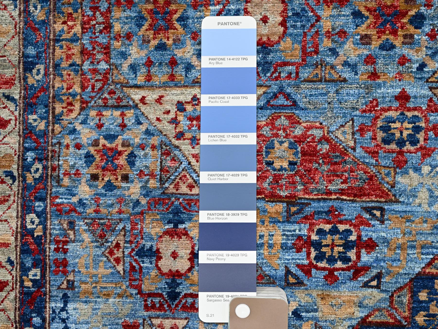 9'10"x13'8" Lichen Blue, 14th Century Mamluk Dynasty Pattern With Central Large Motif, Hand Knotted, Vibrant and Soft Wool 200 KPSI, Natural Dyes, Oriental Rug HR86760 - Image 7