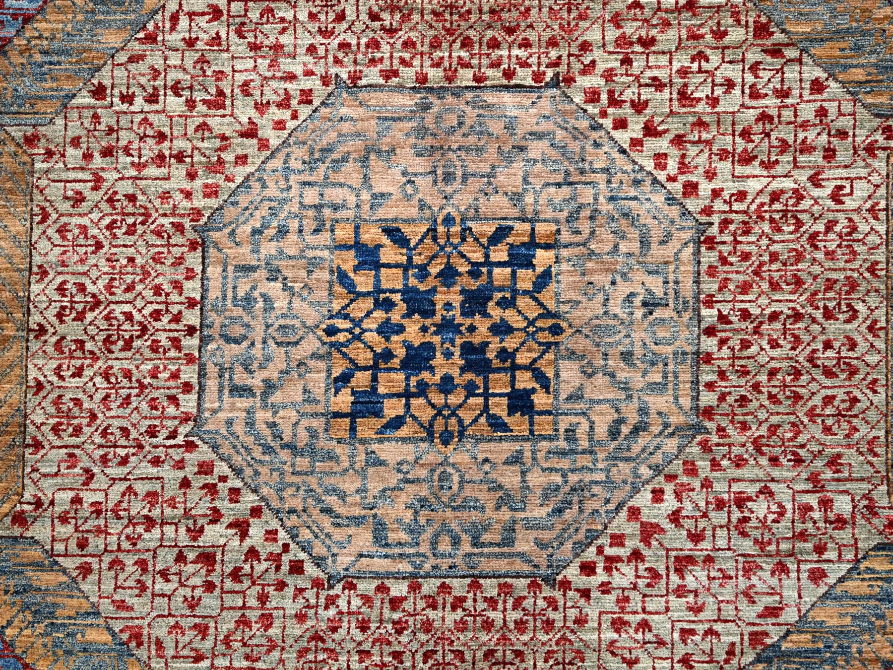 9'10"x13'8" Lichen Blue, 14th Century Mamluk Dynasty Pattern With Central Large Motif, Hand Knotted, Vibrant and Soft Wool 200 KPSI, Natural Dyes, Oriental Rug HR86760 - Image 8