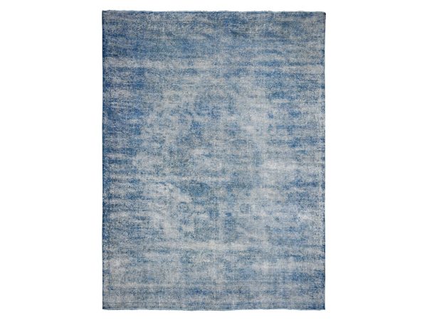 9'5"x12'7" Mavericks Blue, Distressed Vintage Persian Kerman, Cropped Thin, Organic Wool, Worn Pile, Hand Knotted, Sides And Ends Secured Professionally, Overdyed, Broken Design, Oriental Rug HR89654