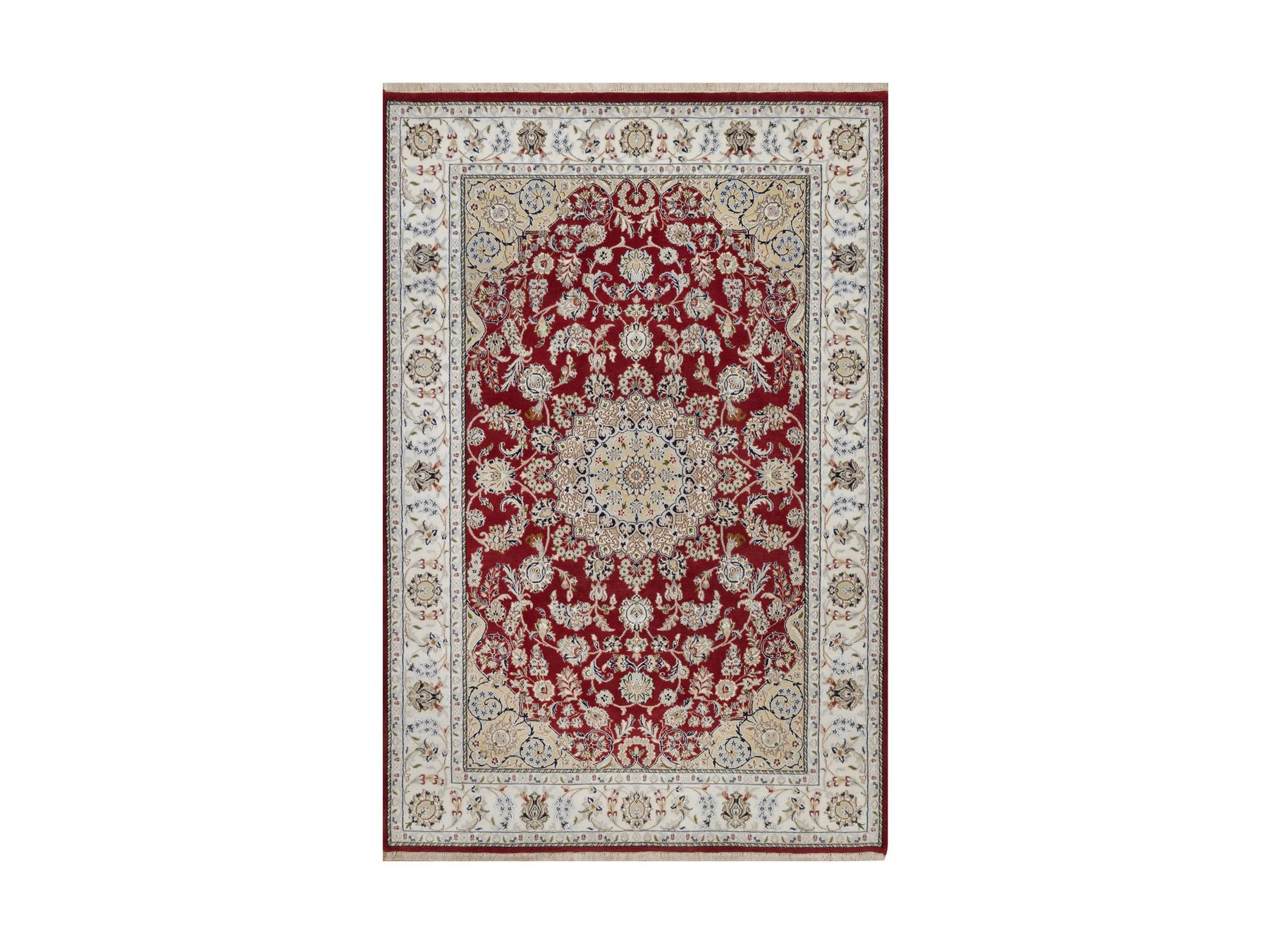6'x9' Andorra Red, Nain with Flower Medallion Design, Hand Knotted, Wool and Silk, 250 KPSI, Soft Pile, Oriental Rug HR91641