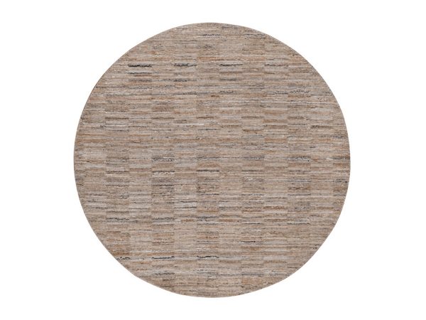 5'x5' Beaver Brown, Hand Loomed, Modern Grid Pattern, Natural Wool, Thick and Plush, Round, Oriental Rug HR92175