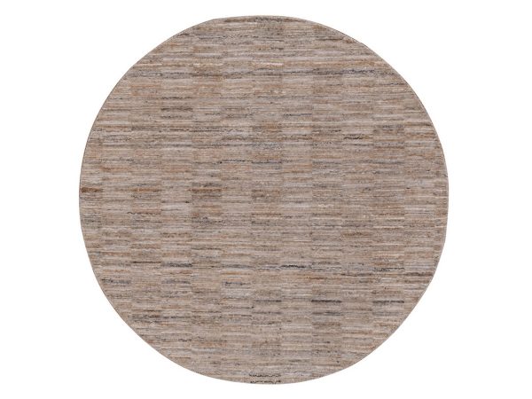 5'x5' Beaver Brown, Thick and Plush, Modern Grid Pattern, Natural Wool, Hand Loomed, Round, Oriental Rug HR92176