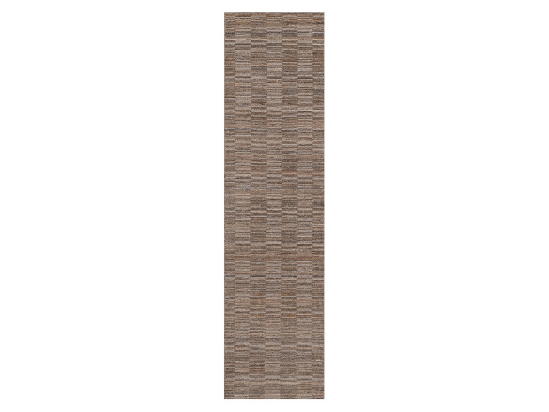 2'7"x10' Camel Brown, Hand Loomed, Modern Grid Pattern, Natural Wool, Thick and Plush, Runner, Oriental Rug HR92189