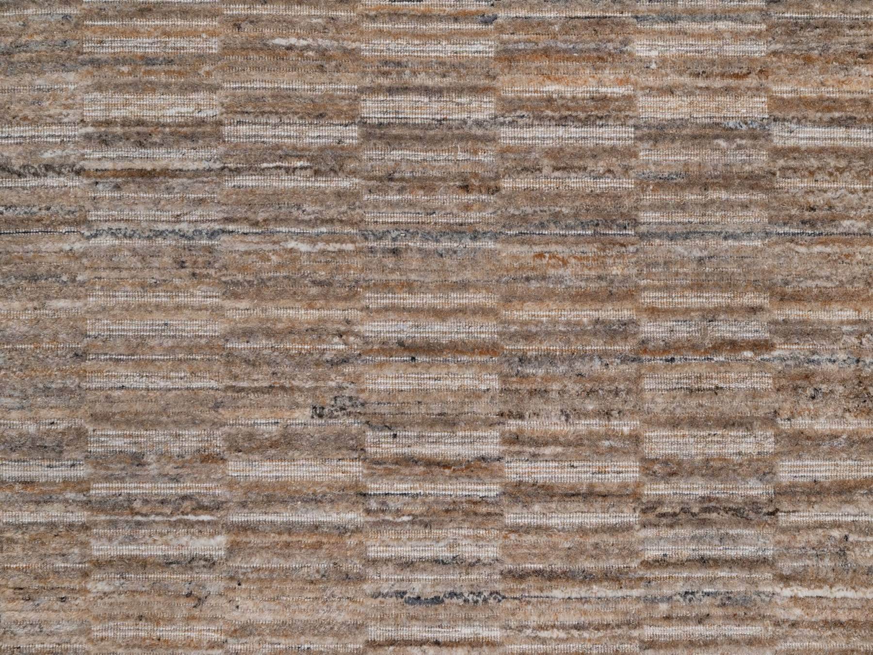 2'7"x10' Camel Brown, Hand Loomed, Modern Grid Pattern, Natural Wool, Thick and Plush, Runner, Oriental Rug HR92189 - Image 5