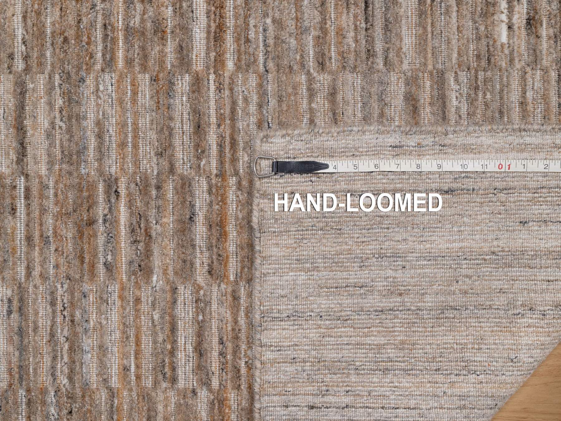 2'7"x10' Camel Brown, Hand Loomed, Modern Grid Pattern, Natural Wool, Thick and Plush, Runner, Oriental Rug HR92189 - Image 8