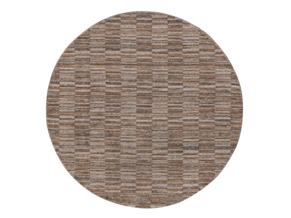 5'x5' Camel Brown, Thick and Plush, Hand Loomed, Modern Grid Pattern, Natural Wool, Round, Oriental Rug HR92191