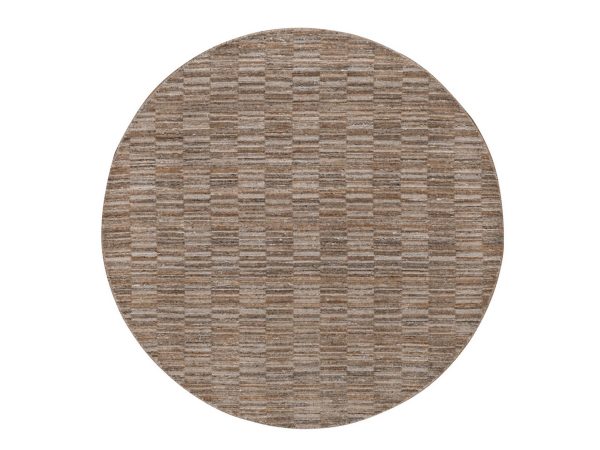 6'x6' Camel Brown, Hand Loomed, Modern Grid Pattern, Natural Wool, Thick and Plush, Round, Oriental Rug HR92195
