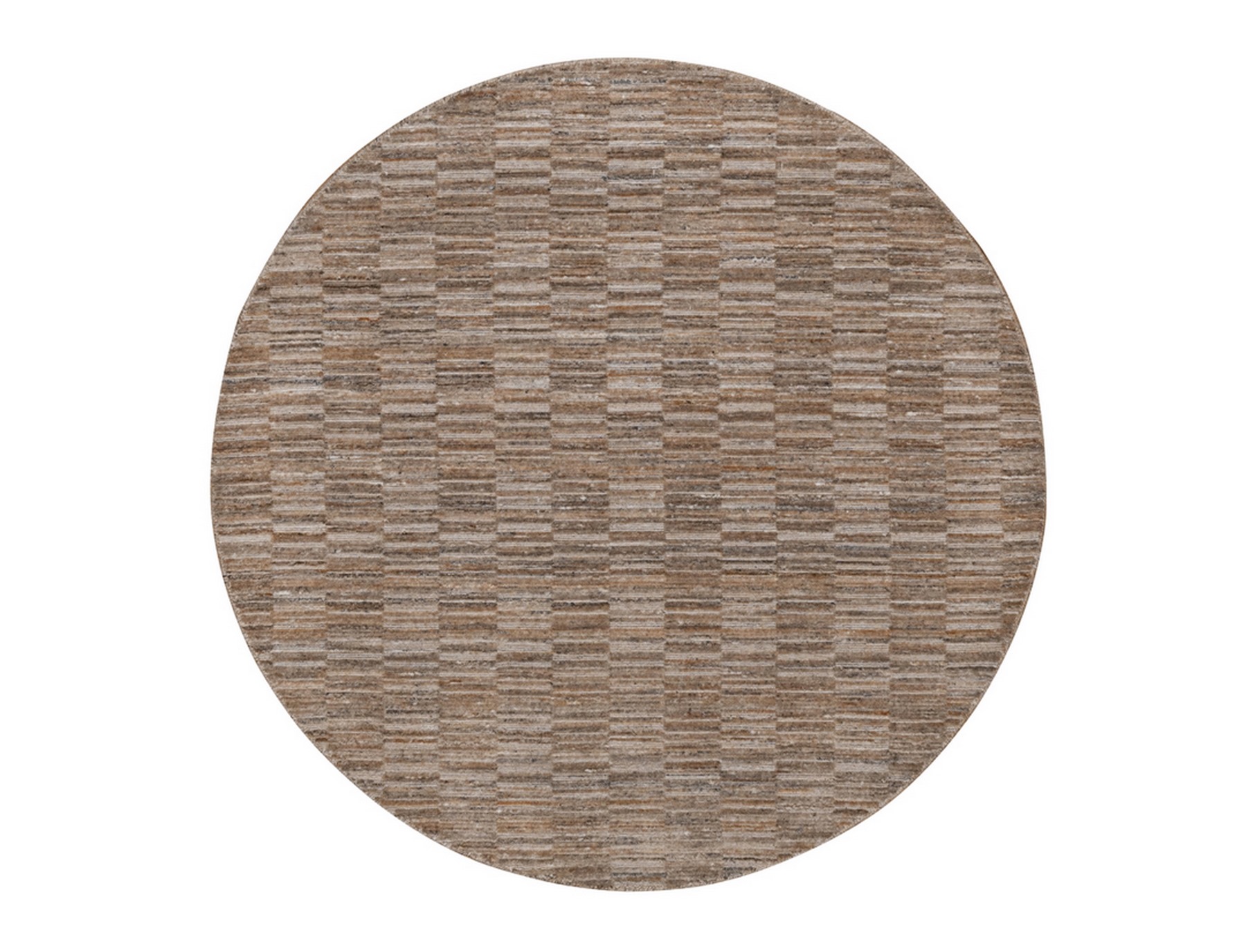 6'x6' Camel Brown, Hand Loomed, Modern Grid Pattern, Natural Wool, Thick and Plush, Round, Oriental Rug HR92195
