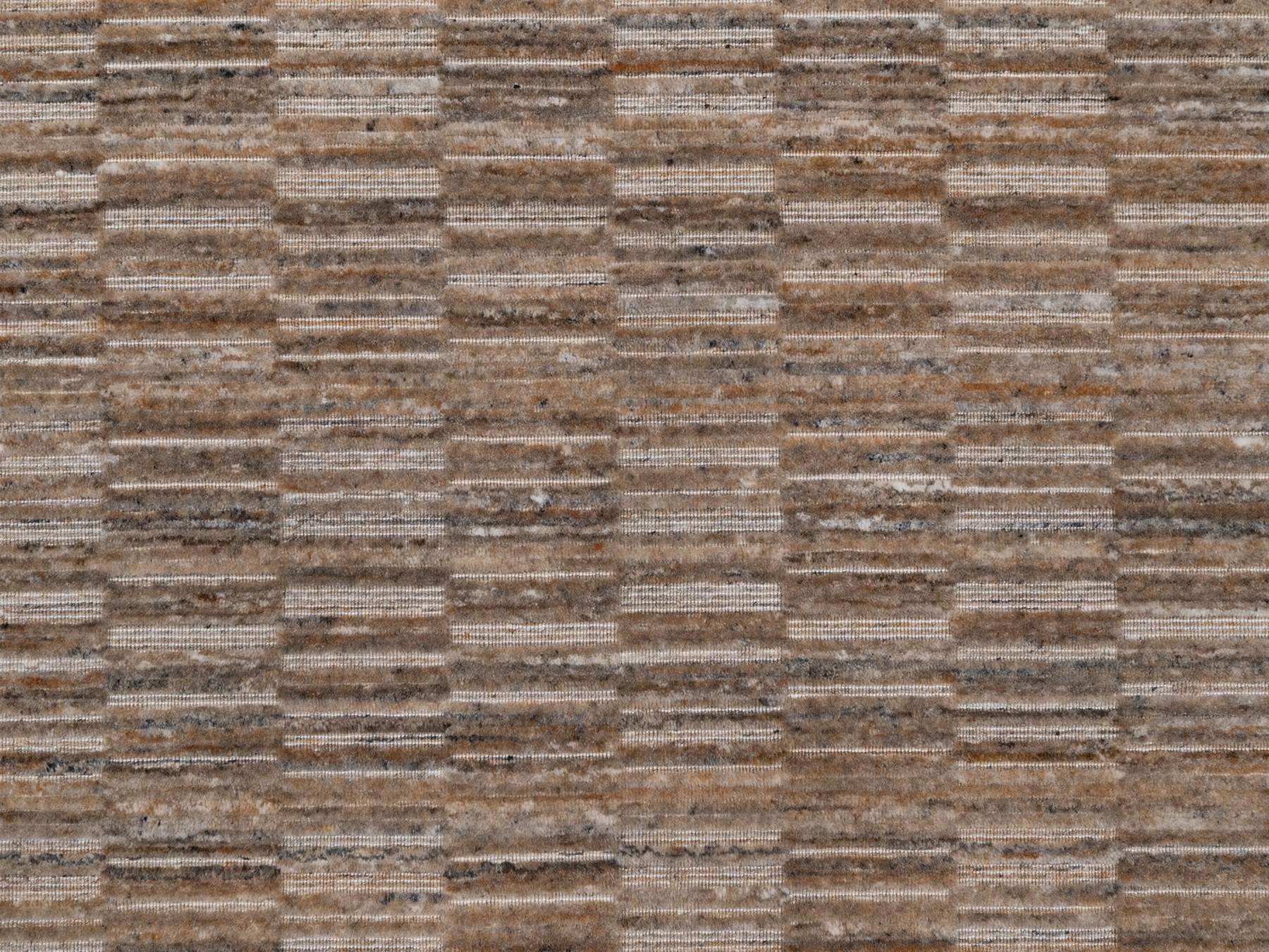 6'x6' Camel Brown, Hand Loomed, Modern Grid Pattern, Natural Wool, Thick and Plush, Round, Oriental Rug HR92195 - Image 5