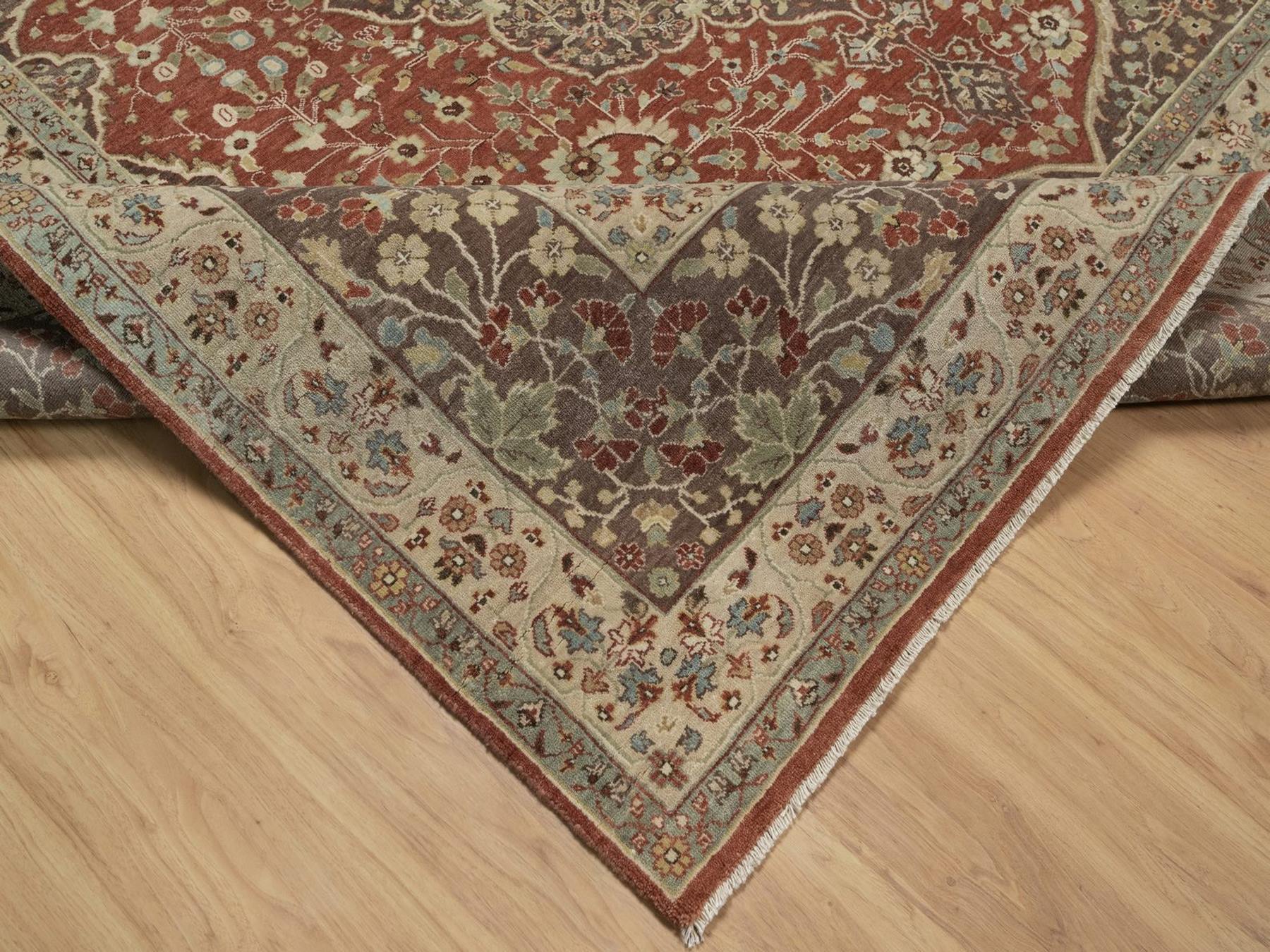 10'x10' Auburn Red, Tabriz Haja Jalili Re-Creation with Flower Medallion Design, Hand Knotted, Hand Spun New Zealand Wool, Denser Weave, Square, Oriental Rug HR92460 - Image 6