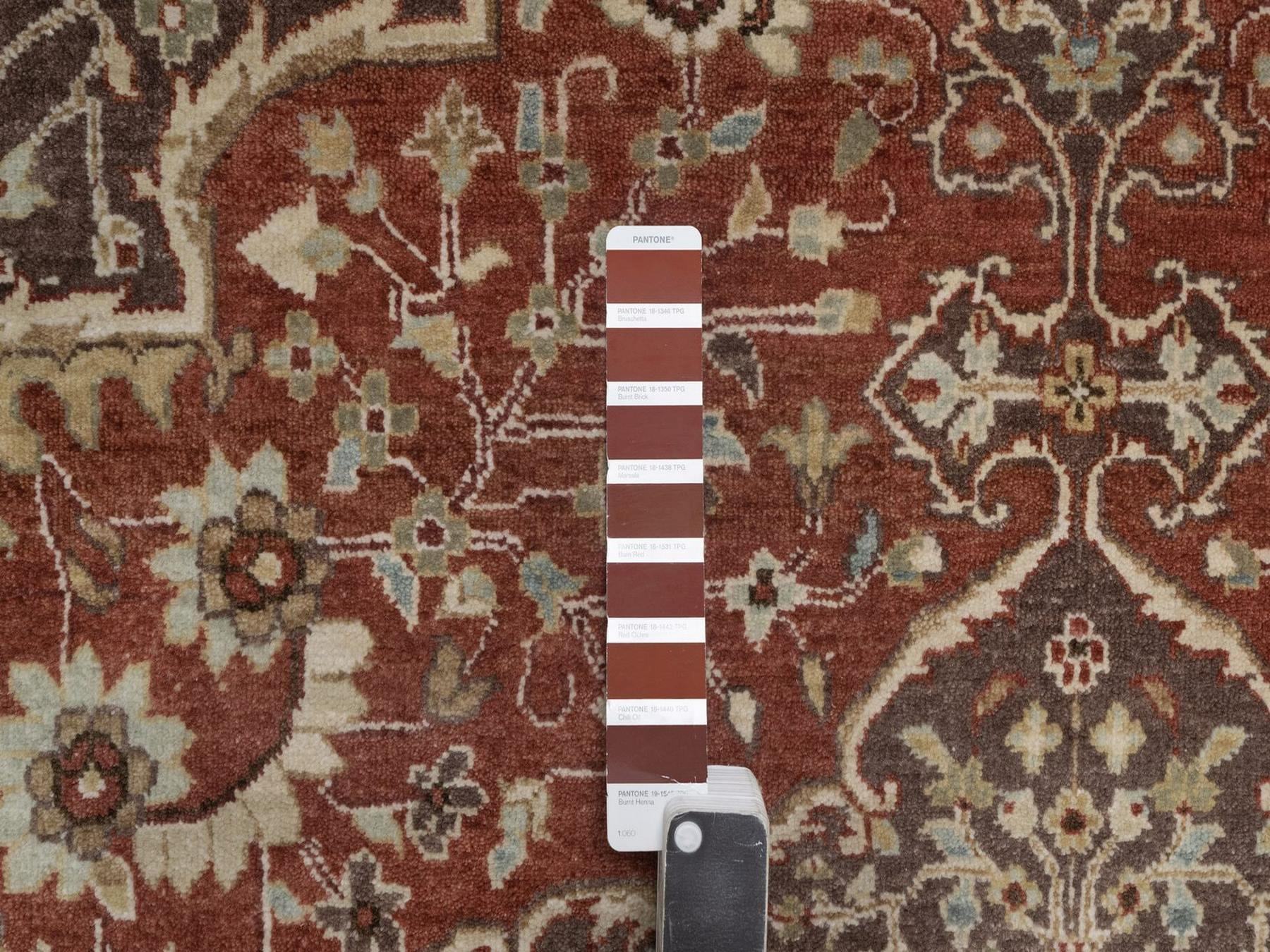 10'x10' Auburn Red, Tabriz Haja Jalili Re-Creation with Flower Medallion Design, Hand Knotted, Hand Spun New Zealand Wool, Denser Weave, Square, Oriental Rug HR92460 - Image 7