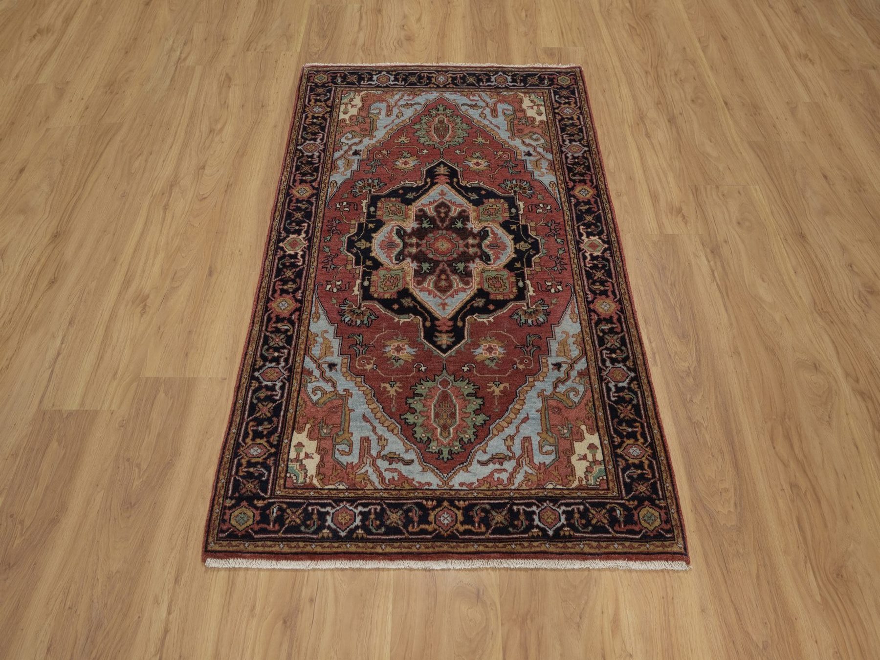 3'x5'3" Brick Red, Antiqued Fine Heriz Re-Creation with Medallion Design, Hand Knotted, Hand Spun New Zealand Wool, Vegetable Dyes, Denser Weave, Oriental Rug HR92461 - Image 2