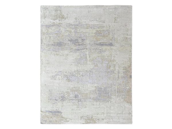 9'x12' Beige with Purple, Modern Abstract Design, Wool and Silk, 100 KPSI, Nepali Weave, Hand Knotted, Oriental Rug HR10411