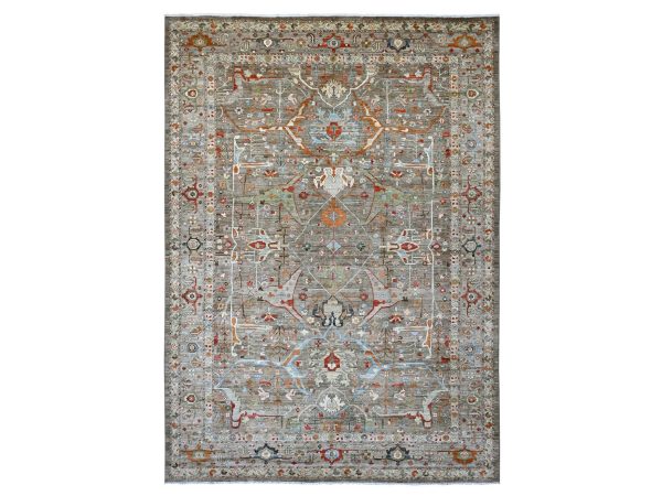 10'x13'10" Cedar Brown, Peshawar Aryana with Bijar Garus Design, Colorful Pattern, Hand Knotted, Vegetable Dyes, Densely Woven, 100% Wool, Oriental Rug HR20084