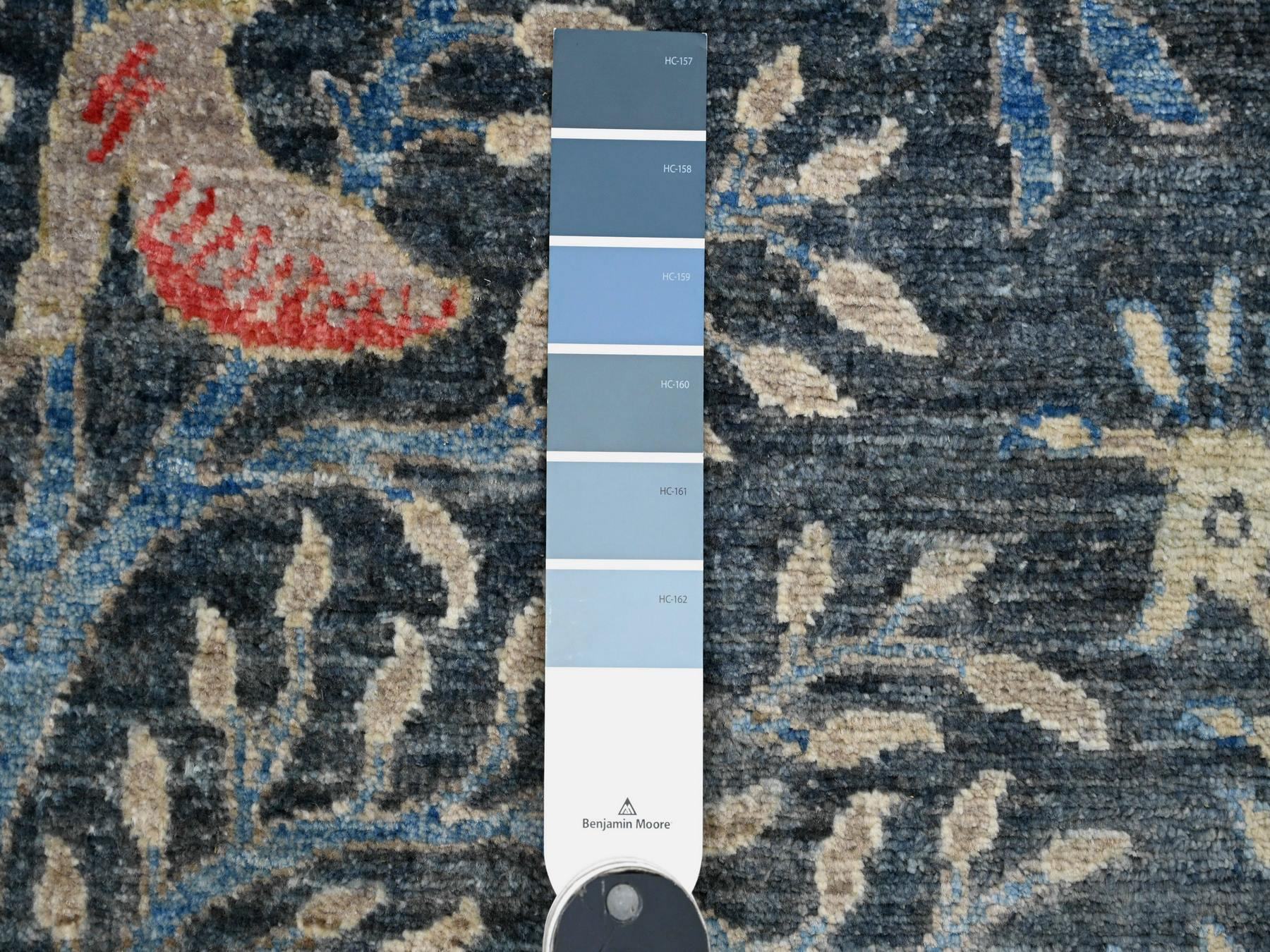 4'x15'8" Aegean Blue, Hand Knotted, Afghan Peshawar with Birds of Paradise Design, Soft Wool, Veggie Dyes, XL Wide Runner, Oriental Rug HR20263 - Image 3