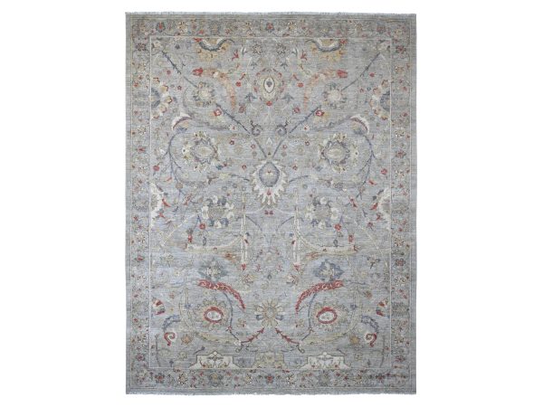 9'x11'7" Misty Gray, Peshawar with Sickle Leaf Design, High Mountain Wool, Hand Knotted, Natural Dyes, Densely Woven, Oriental Rug HR20379