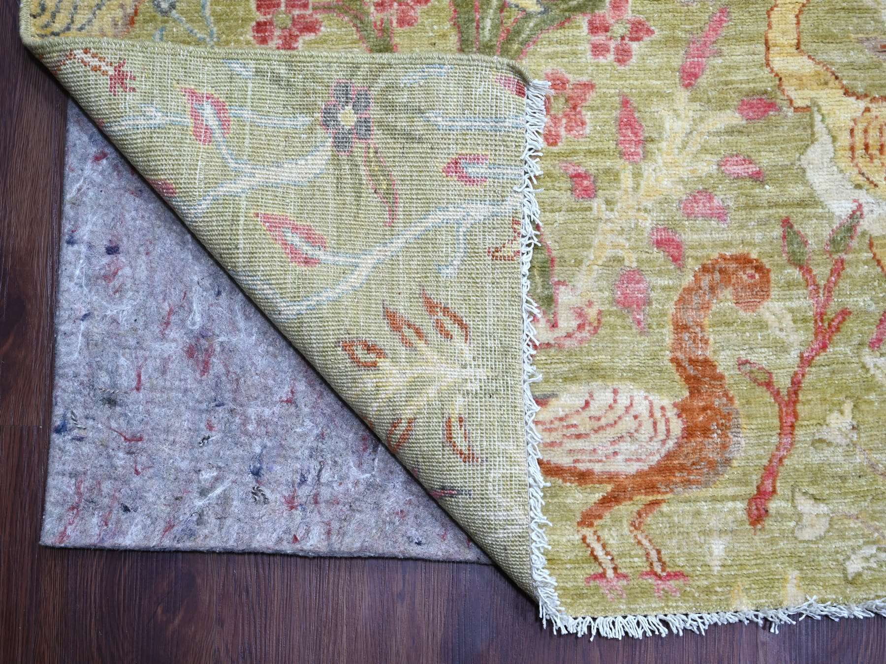 12'x15'8" Savannah Green, Afghan Peshawar with Birds of Paradise Design, Soft and Shiny Wool, Hand Knotted, Vegetable Dyes, XL, Oversized, Oriental Rug HR21193 - Image 4