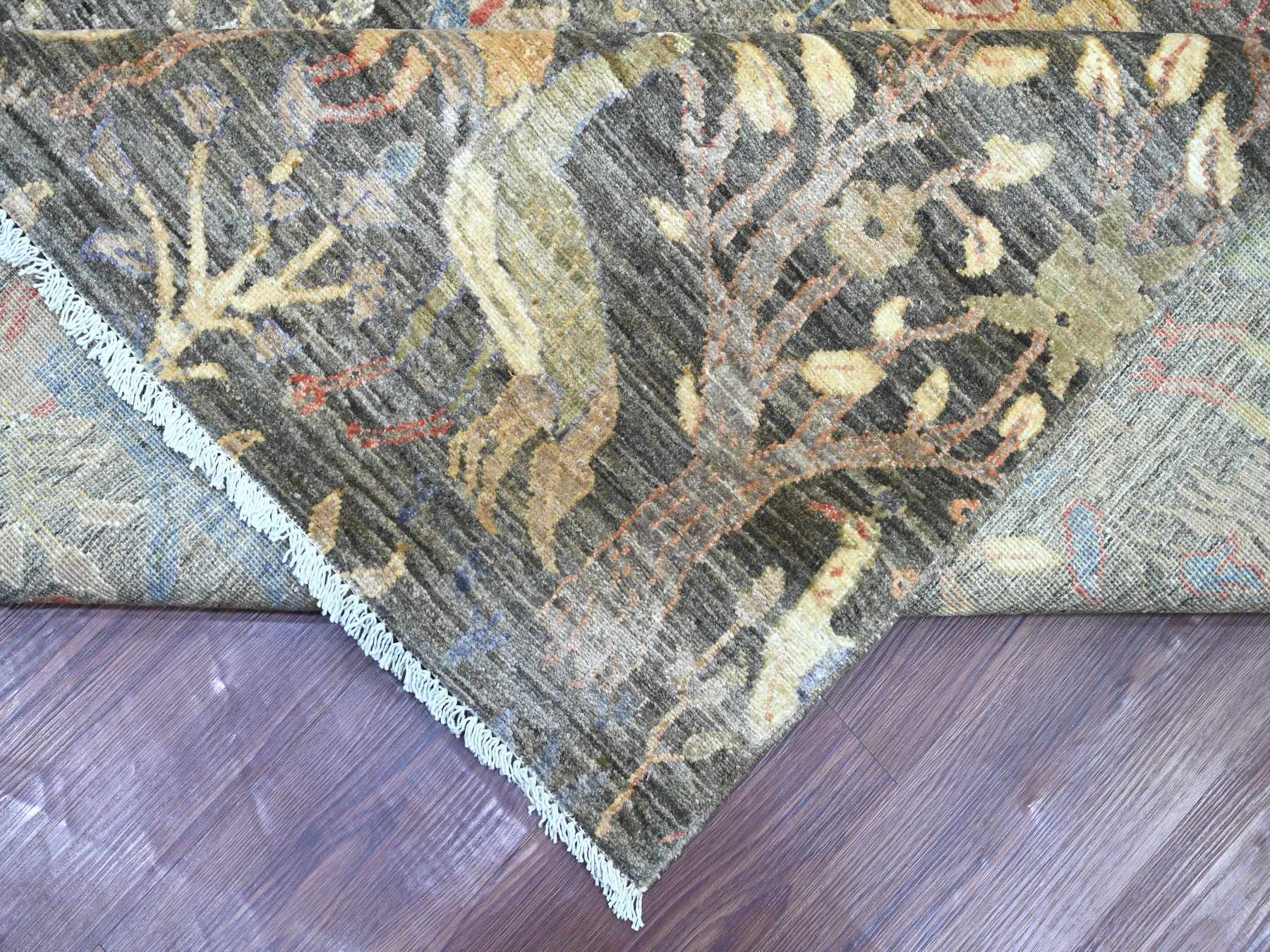 10'1"x13'9" Ash Gray, Afghan Peshawar with Birds of Paradise Design, Soft and Velvety Wool, Vegetable Dyes, Hand Knotted, Oriental Rug HR21194 - Image 6