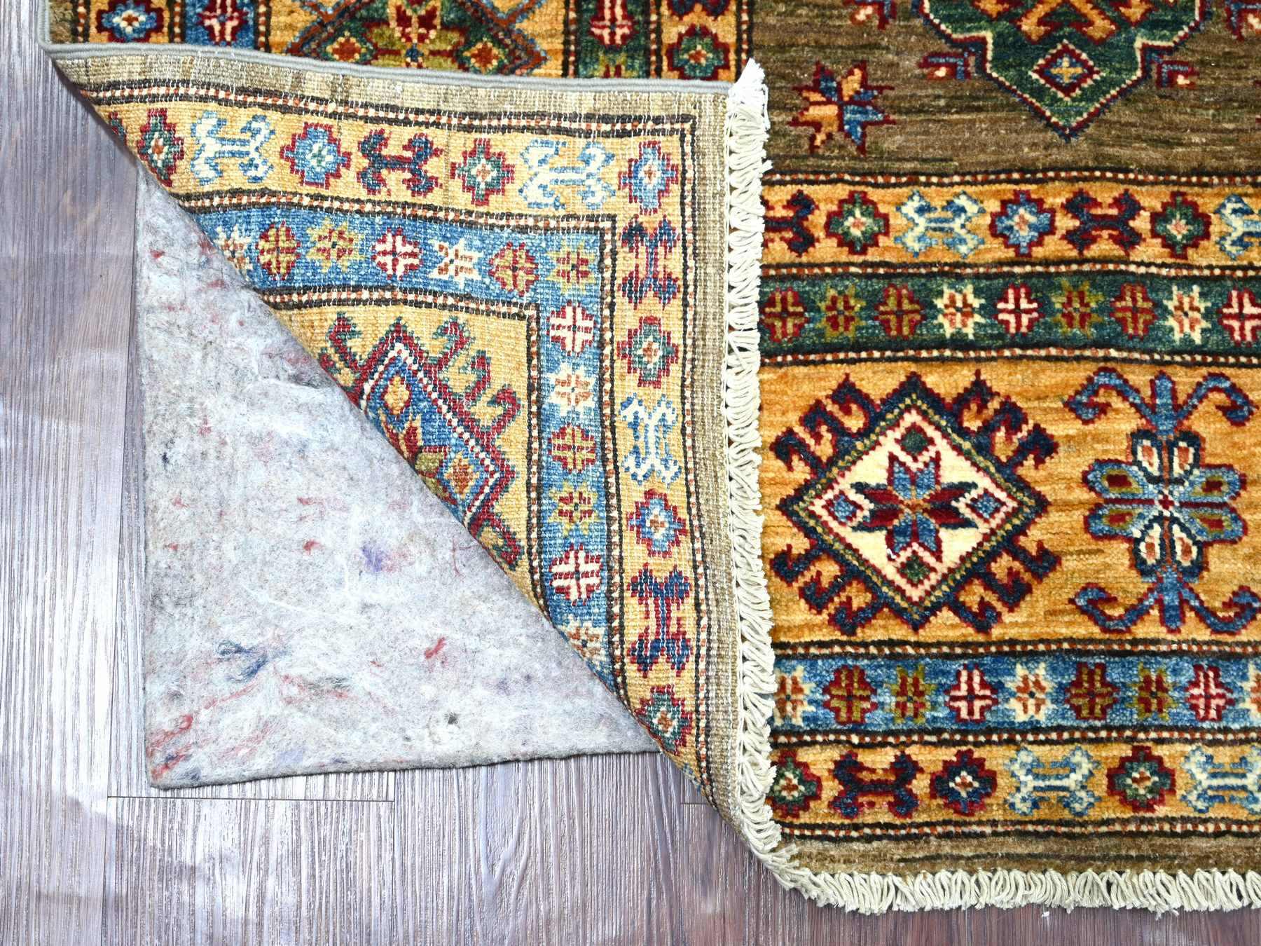6'x6' Beaver Brown, Afghan Super Kazak with Geometric Medallions Design, Hand Knotted, Pure Wool, Vegetable Dyes, Square, Oriental Rug HR21293 - Image 2