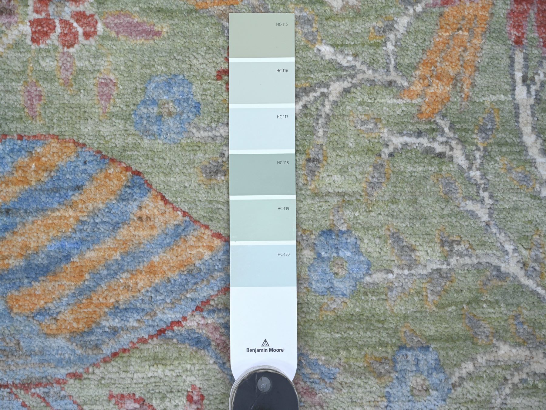 4'x12'2" Sage Green, Hand Knotted, Afghan Peshawar with Colorful Birds of Paradise Design, Soft Wool, Vegetable Dyes, Wide Runner, Oriental Rug HR21308 - Image 3