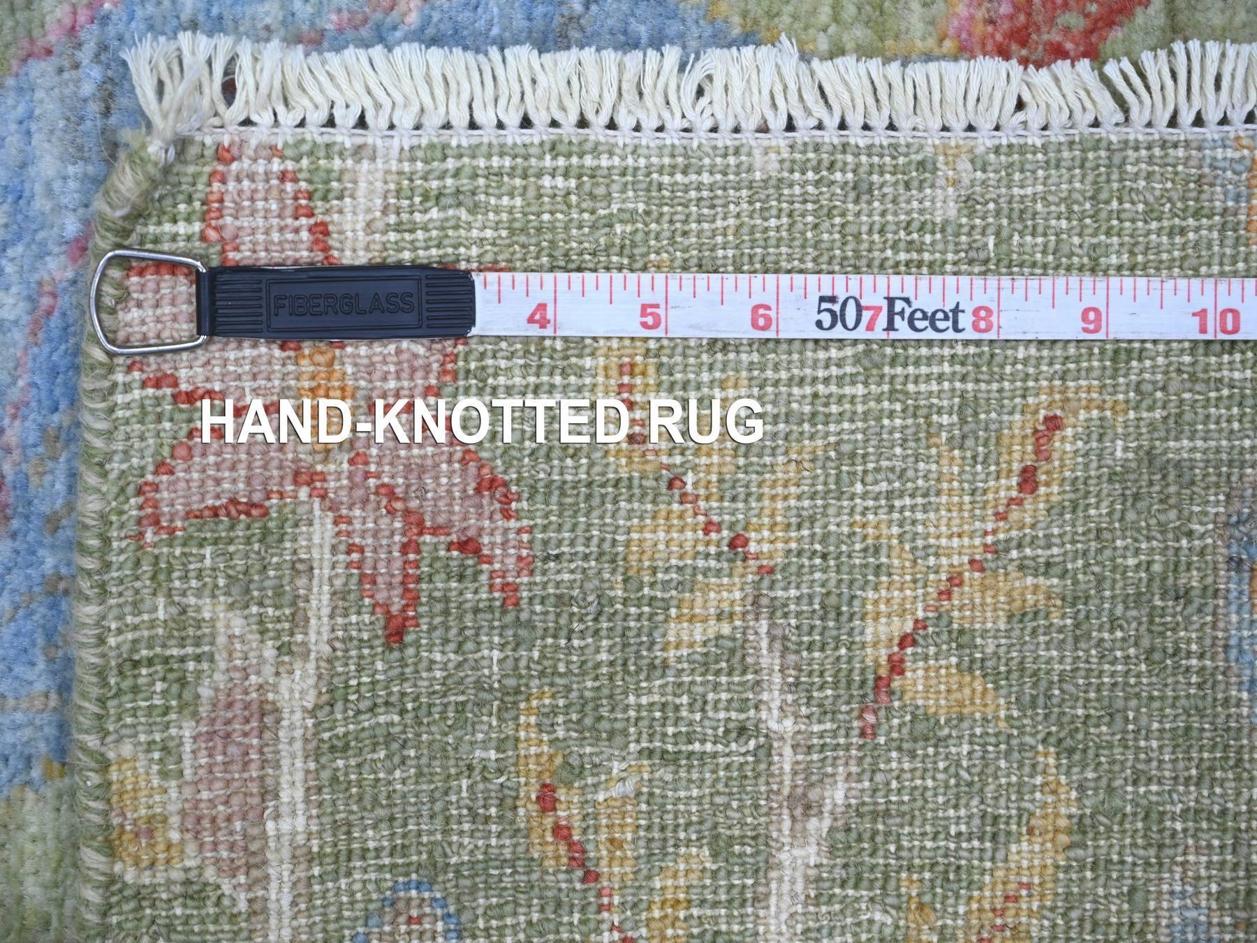 4'x12'2" Sage Green, Hand Knotted, Afghan Peshawar with Colorful Birds of Paradise Design, Soft Wool, Vegetable Dyes, Wide Runner, Oriental Rug HR21308 - Image 6