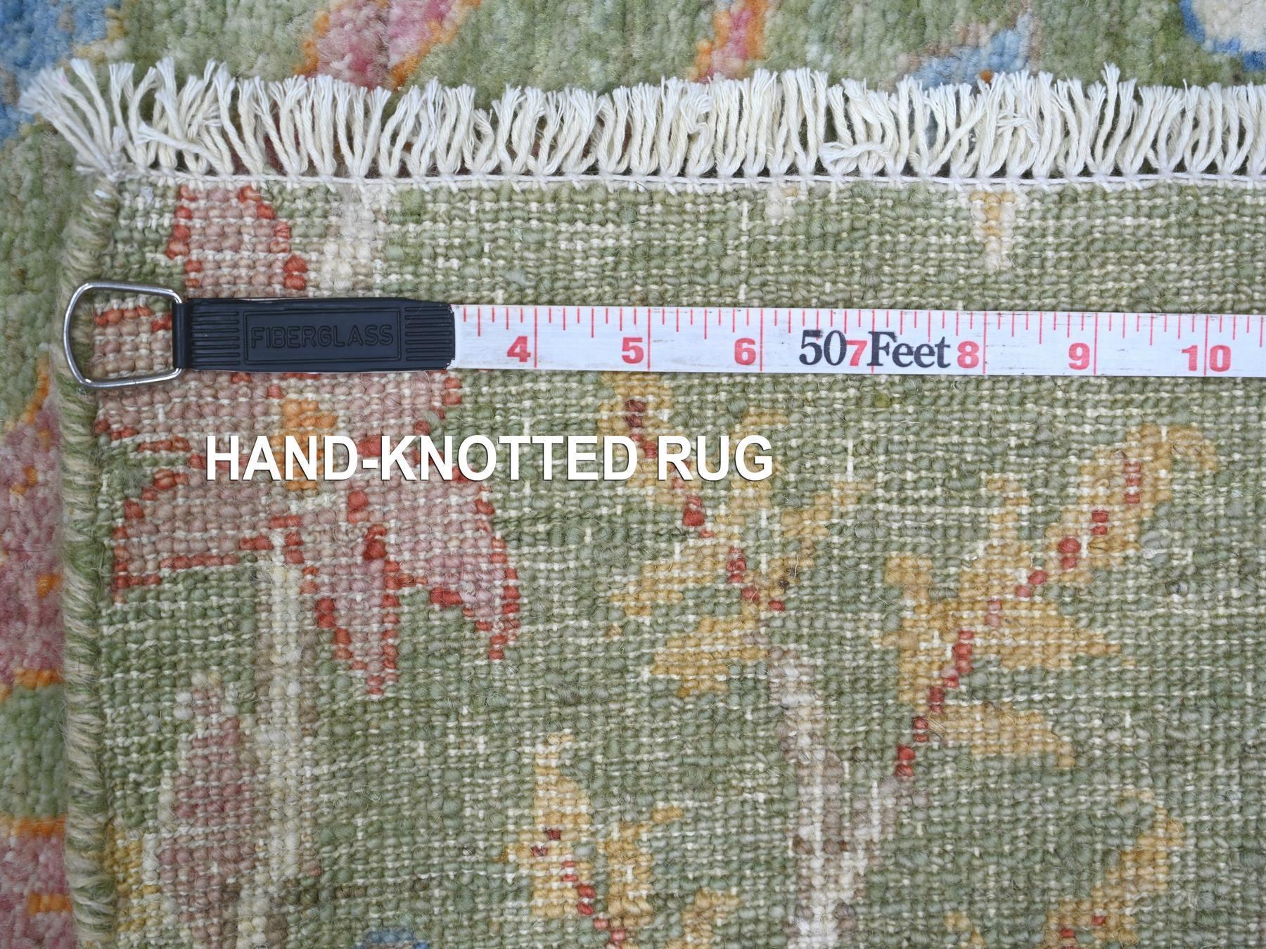 4'x12'2" Sage Green, Afghan Peshawar with Birds of Paradise Design, Hand Knotted, 100% Wool, Vegetable Dyes, Wide Runner, Oriental Rug HR21310 - Image 6