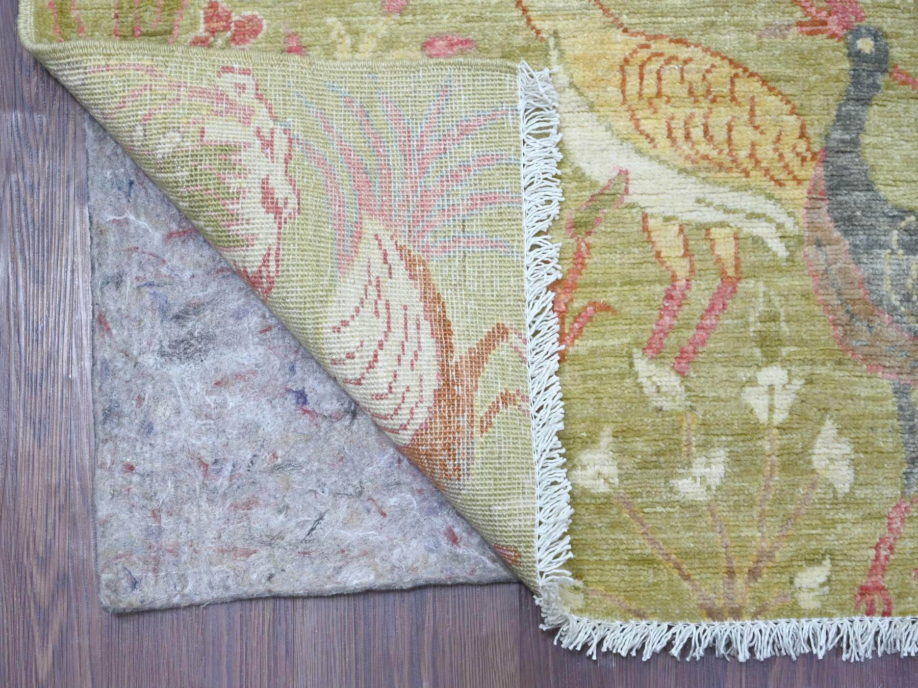 4'x5'10" Olive Green, Afghan Peshawar with Birds of Paradise Design, Hand Knotted, Soft and Velvety Wool, Vegetable Dyes, Oriental Rug HR21335 - Image 2