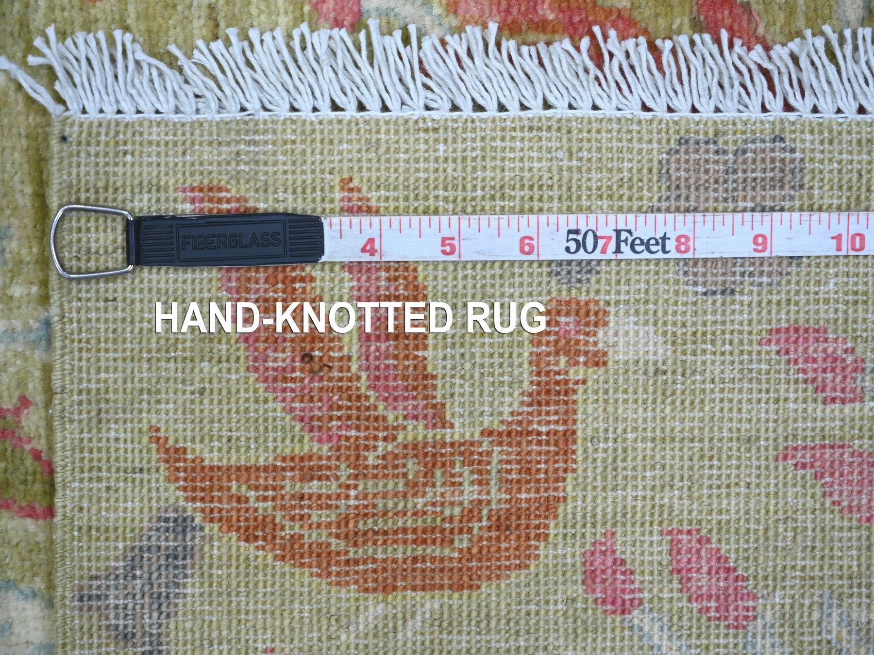 4'x5'10" Olive Green, Afghan Peshawar with Birds of Paradise Design, Hand Knotted, Soft and Velvety Wool, Vegetable Dyes, Oriental Rug HR21335 - Image 6