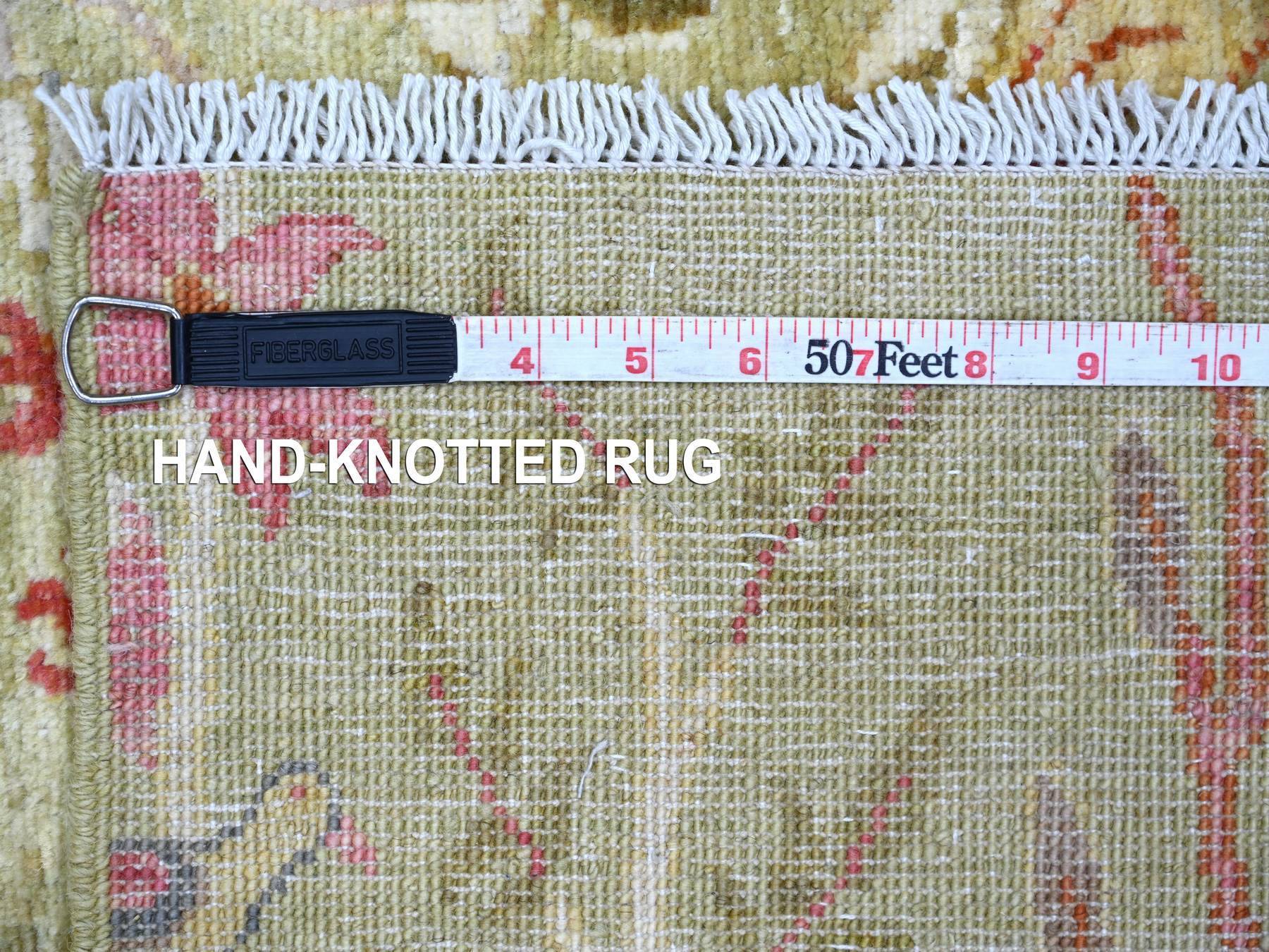 4'x11'9" Olive Green, Afghan Peshawar with Birds of Paradise Design, Hand Knotted, Soft and Vibrant Wool, Vegetable Dyes, Wide Runner, Oriental Rug HR21337 - Image 6