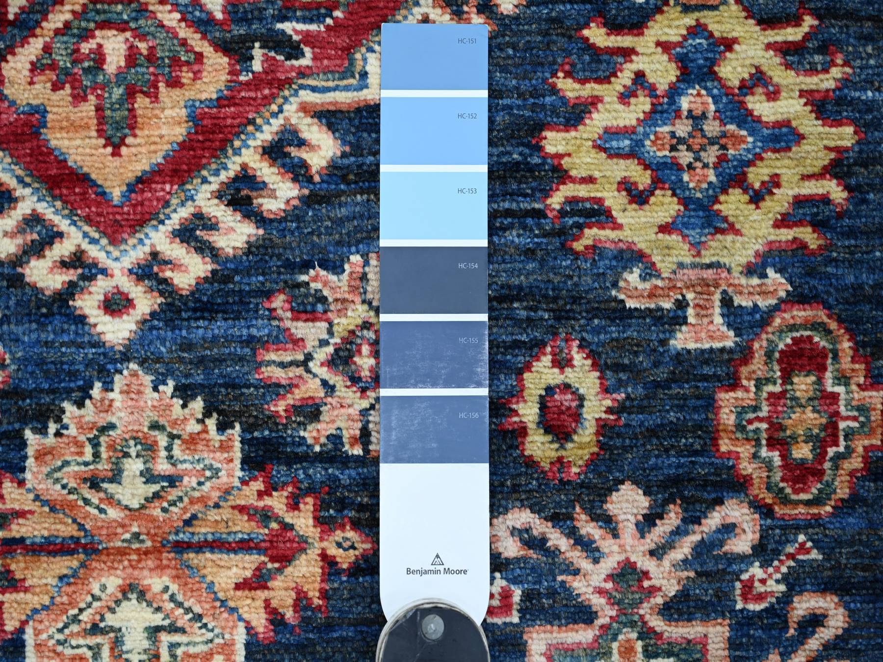 4'x6' Navy Blue, Hand Knotted, Afghan Super Kazak with Geometric Medallions Design, Pure Wool, Vegetable Dyes, Oriental Rug HR21346 - Image 3