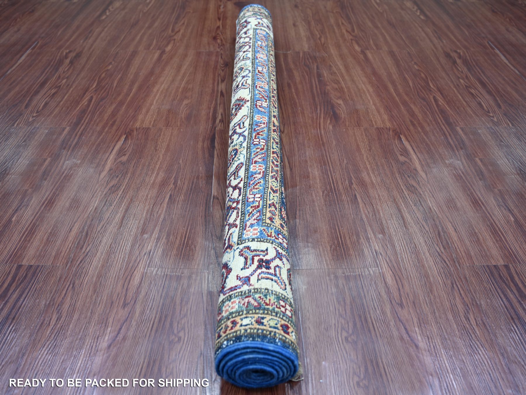 4'x6' Navy Blue, Hand Knotted, Afghan Super Kazak with Geometric Medallions Design, Pure Wool, Vegetable Dyes, Oriental Rug HR21346 - Image 4